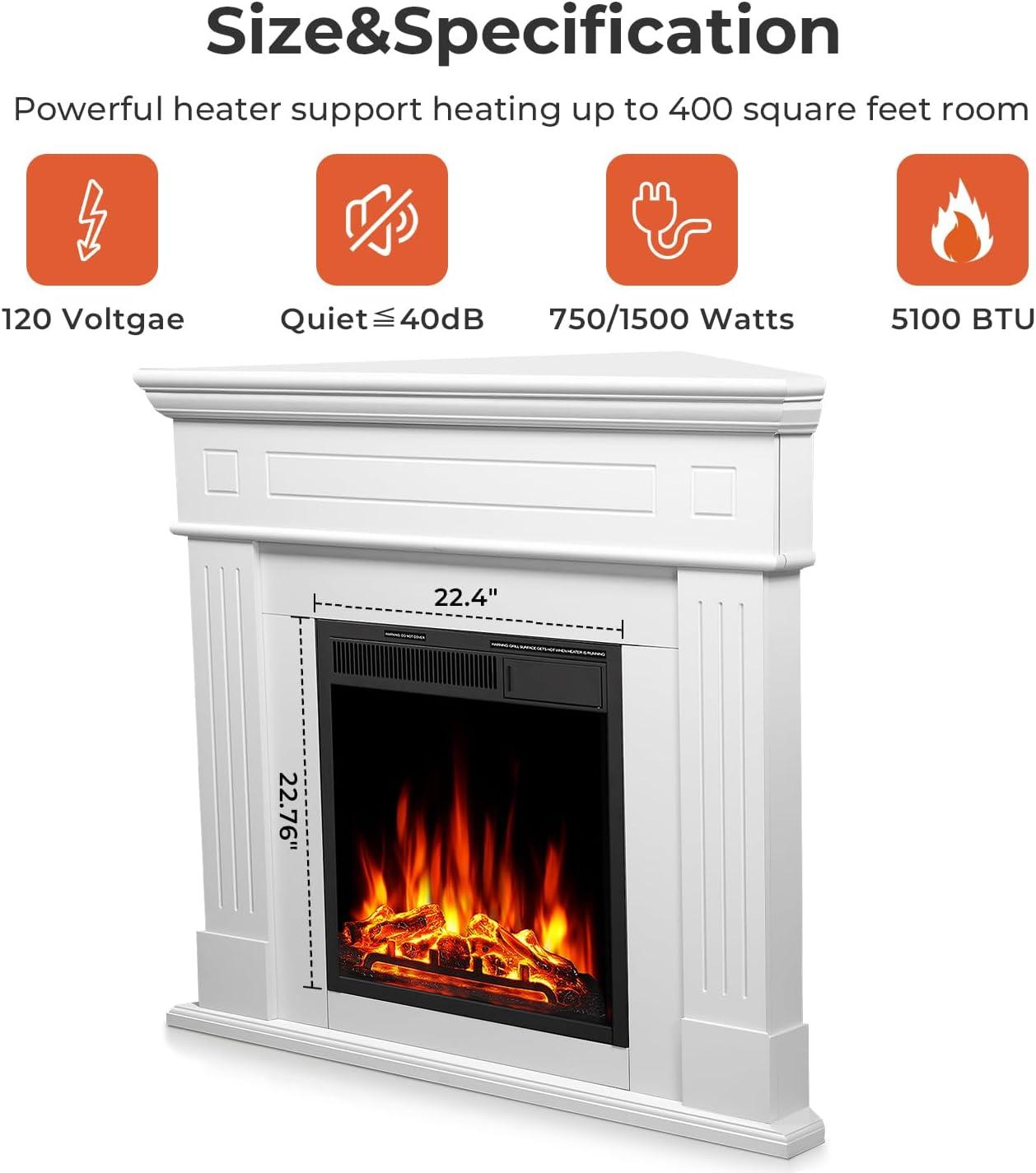 R.W.FLAME 43” Electric Fireplace Mantel, Freestanding Electric Fireplace, Remote Control, Adjustable LED Flame, PEARLWHITE