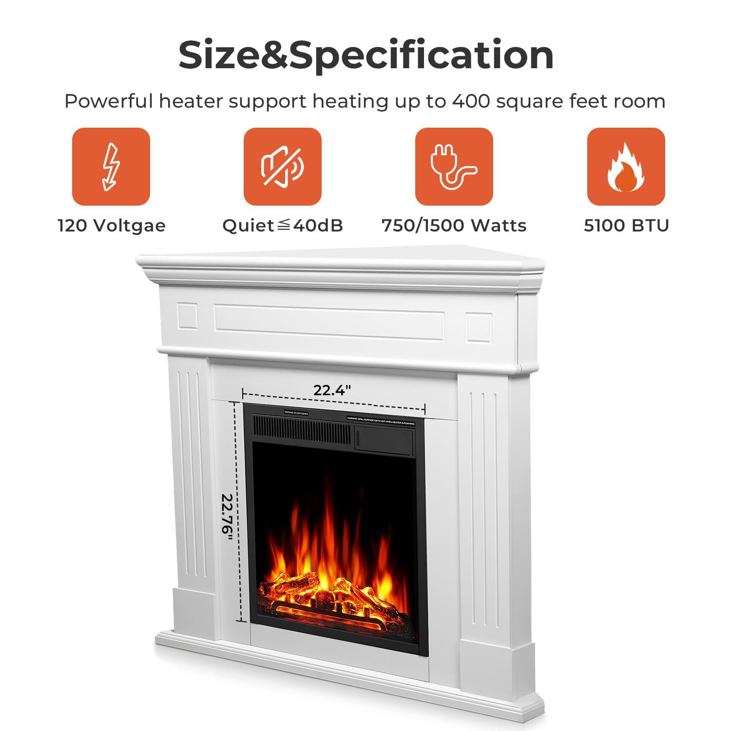 R.W.FLAME 43” Electric Fireplace Mantel, Freestanding Electric Fireplace, Remote Control, Adjustable LED Flame, PEARLWHITE