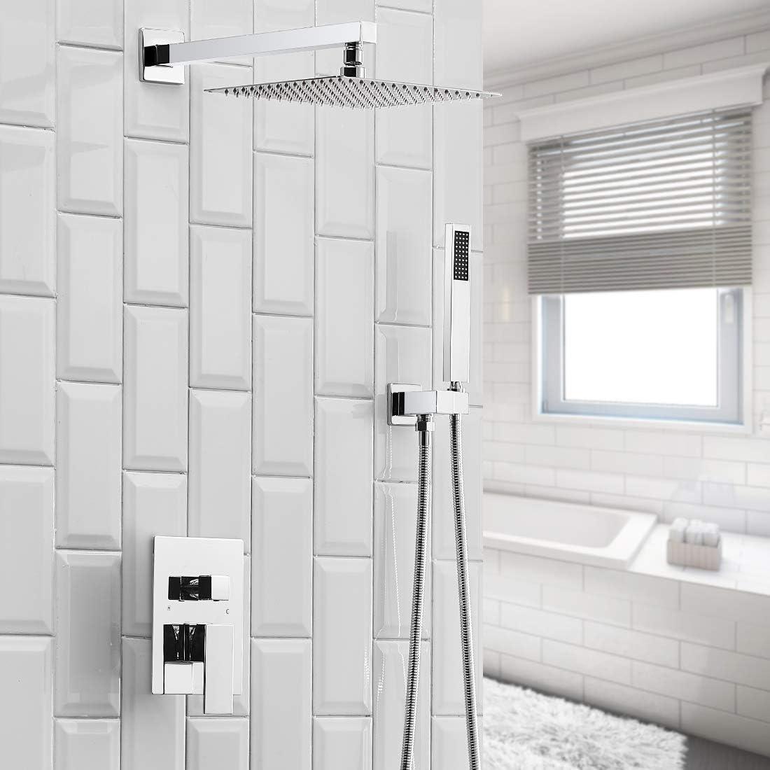 10-Inch Polished Chrome Square Rain Shower System with Handheld