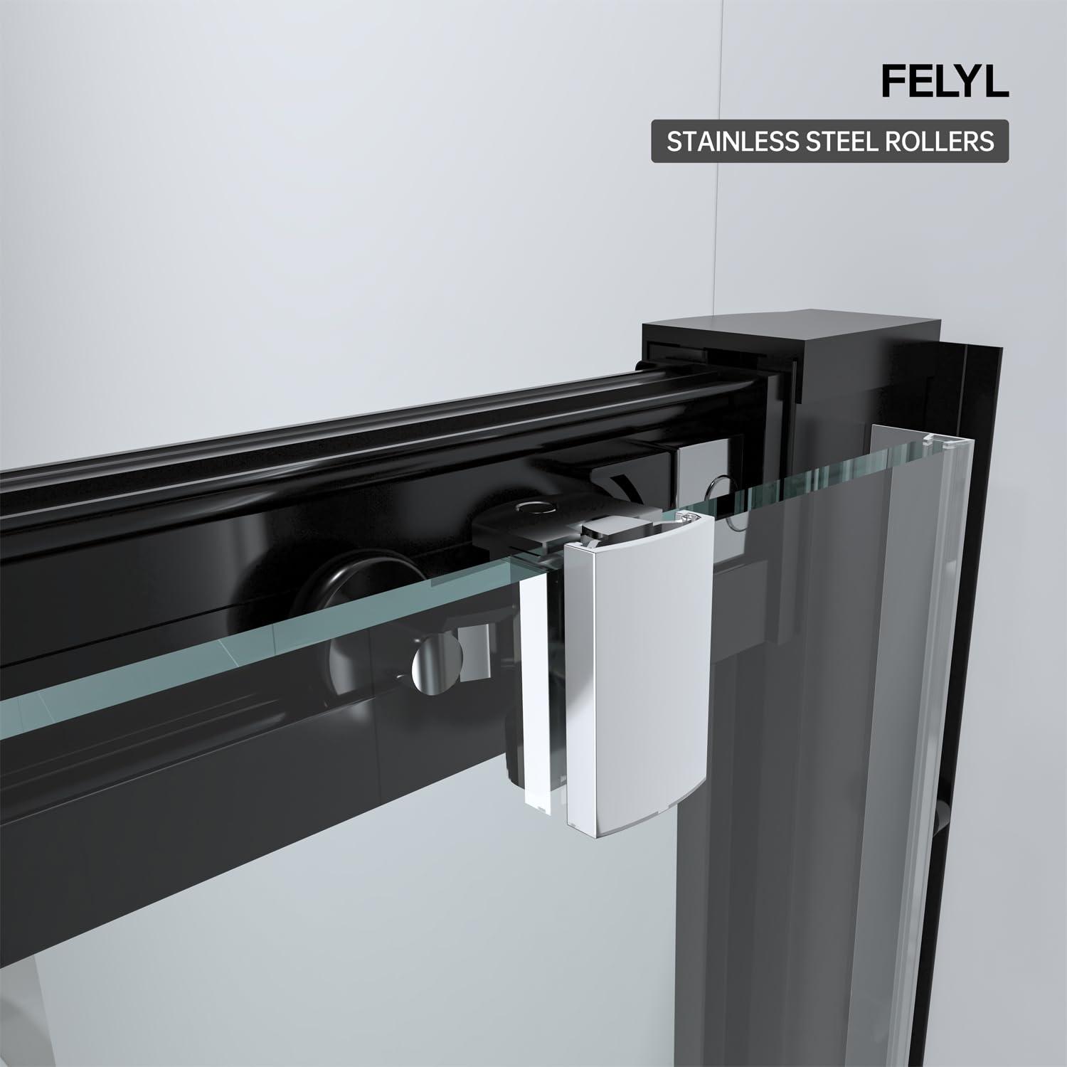 56-60" W x 72" H Framed Grid Pattern Single Sliding Shower Door with 1/4" (6mm) Clear SGCC Tempered Glass in Matte Black Finish, Reversible Installation