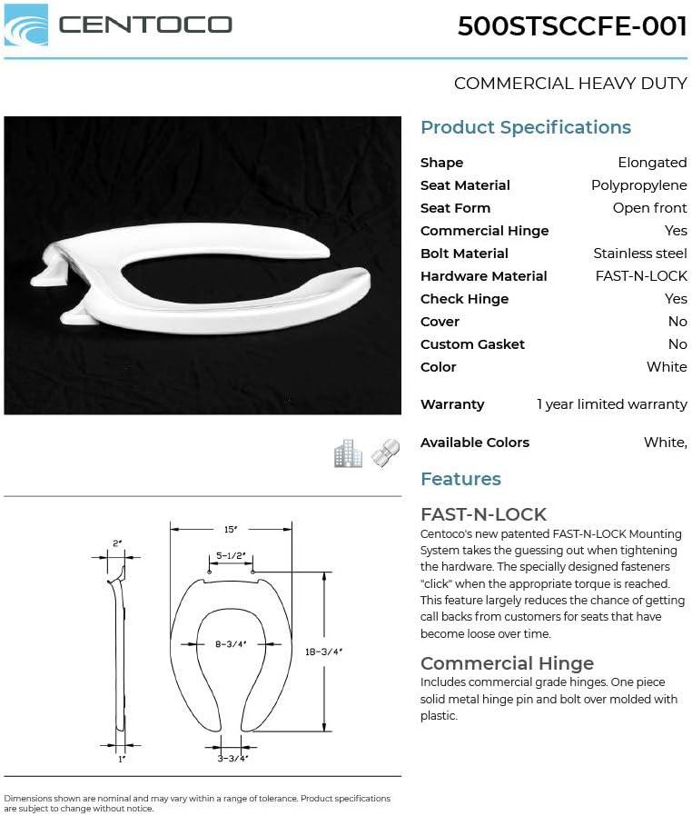 Centoco 500STSCCFE-001 Open Front No Cover Commercial Toilet Seat