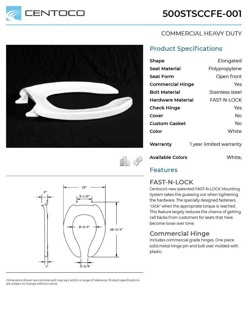 Centoco 500STSCCFE-001 Open Front No Cover Commercial Toilet Seat