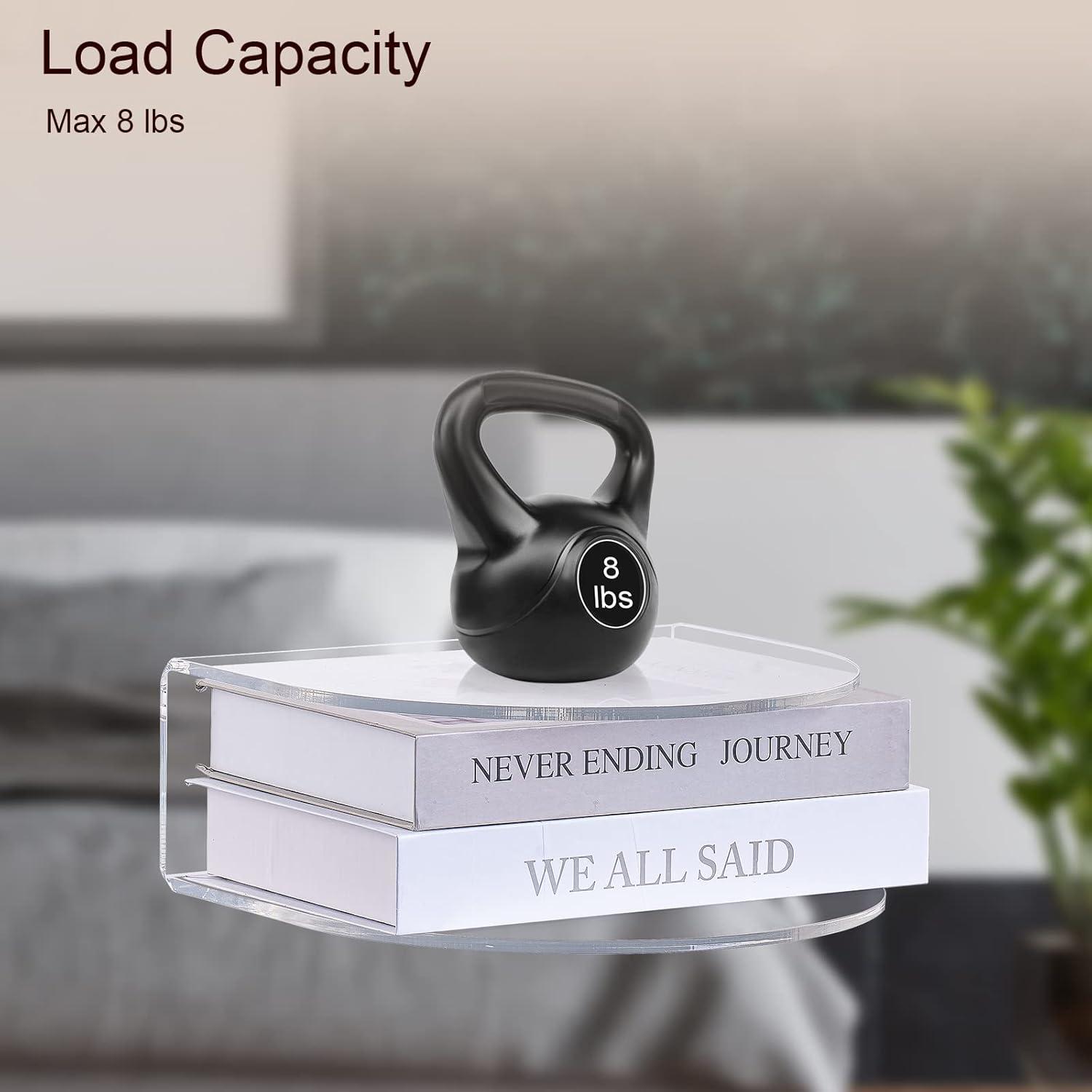 HMYHUM Acrylic Floating Nightstand Set of 2, Wall Mounted Bedside Table for Bedroom, Hanging, 8 lbs Load, 10.5" L x 10 "W x 4" H, Clear