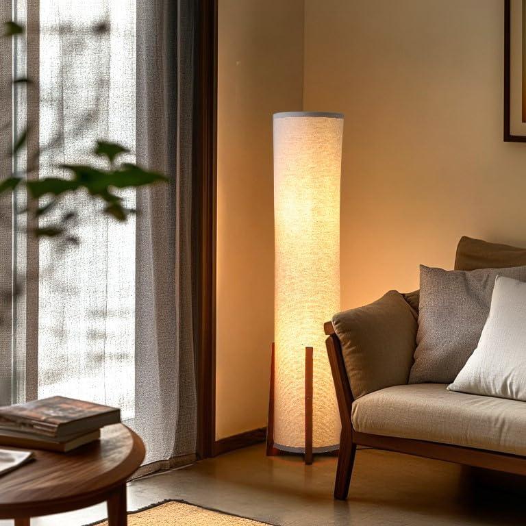 Parker 48 in. Farmhouse 2-Light LED Energy Efficient Floor Lamp with Beige Fabric Cylinder Shade