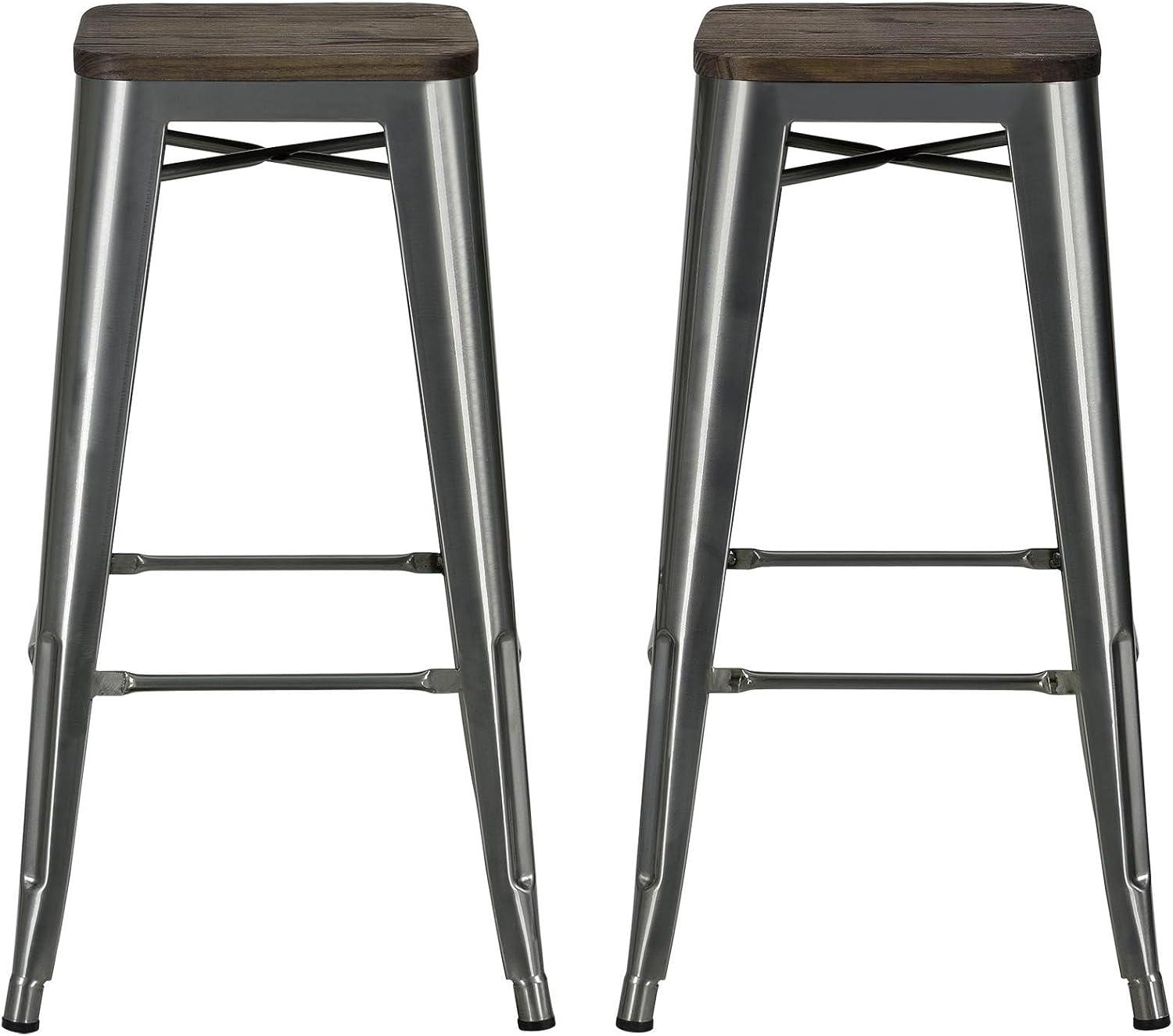 Fusion 30" Gun Metal Backless Bar Stools with Wood Seat