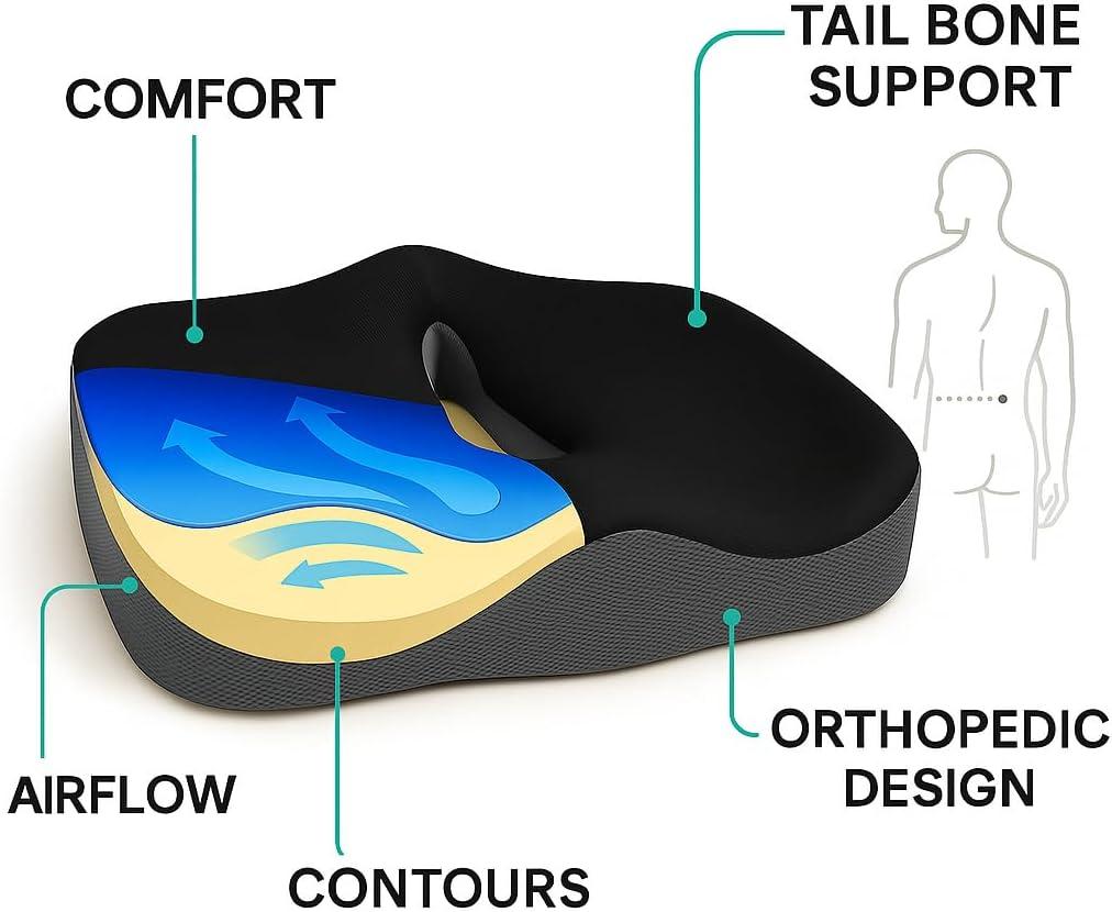 Premium Black and Beige Orthopedic Seat Cushion Pack for Pain Relief