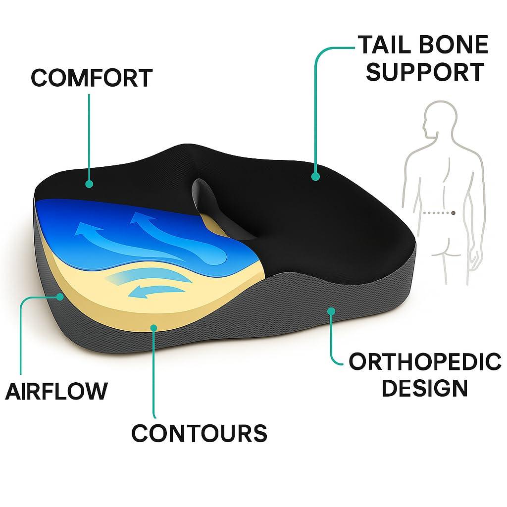 Premium Black and Beige Orthopedic Seat Cushion Pack for Pain Relief