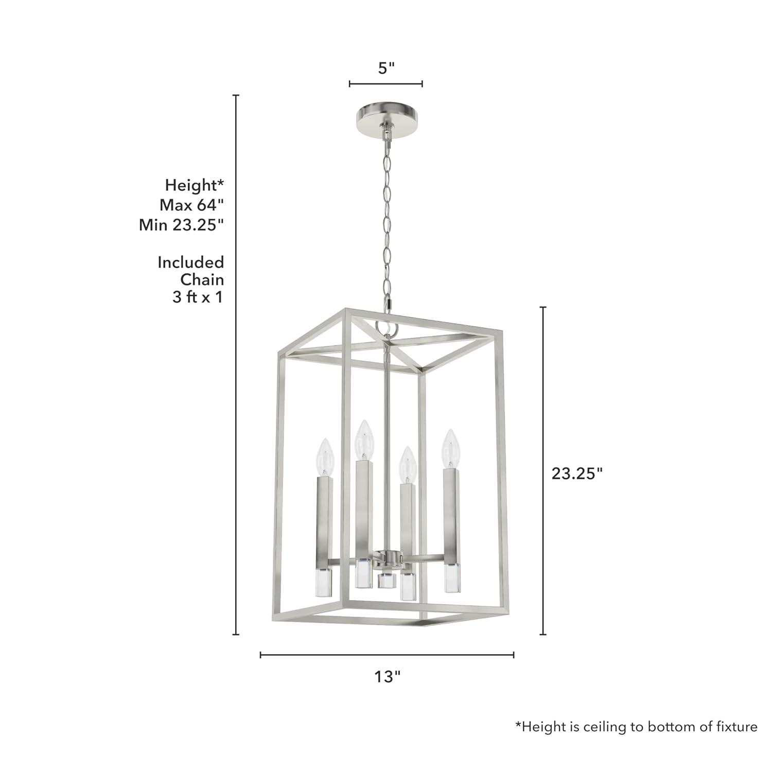 Hunter - Sunjai 4-light Brushed Nickel, Medium Size Pendant Light, Dimmable, Formal Style, Rectangle Shaped, for Bedrooms, Kitchens, Dining, Living Rooms - 19987