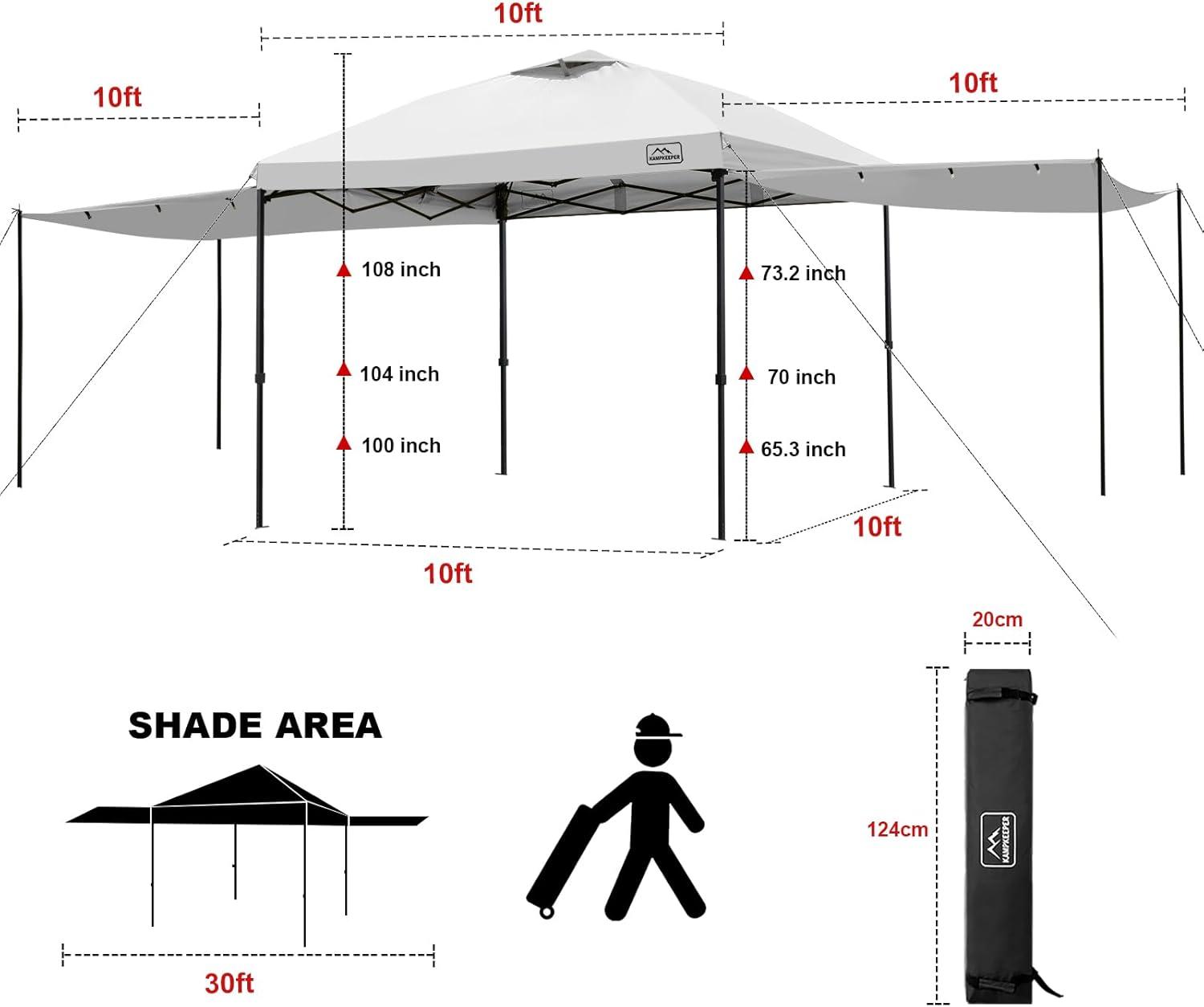 KAMPKEEPER 10x10 Easy Pop Up Canopy Tent with 2 Sidewalls, Instant Outdoor Shade Shelter with 2 PCS Removable 10FT Sun Walls, Quick Setup Waterproof and UV-Resistant for Patio, Camping, Backyard