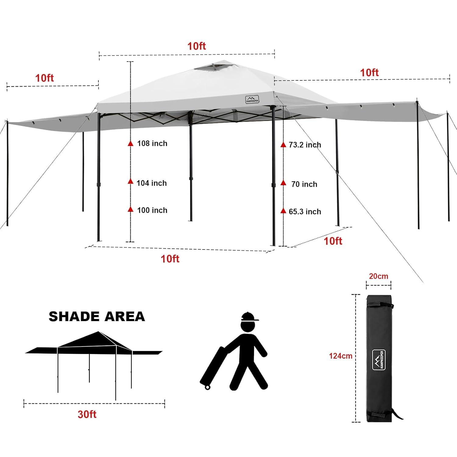 KAMPKEEPER 10x10 Easy Pop Up Canopy Tent with 2 Sidewalls, Instant Outdoor Shade Shelter with 2 PCS Removable 10FT Sun Walls, Quick Setup Waterproof and UV-Resistant for Patio, Camping, Backyard