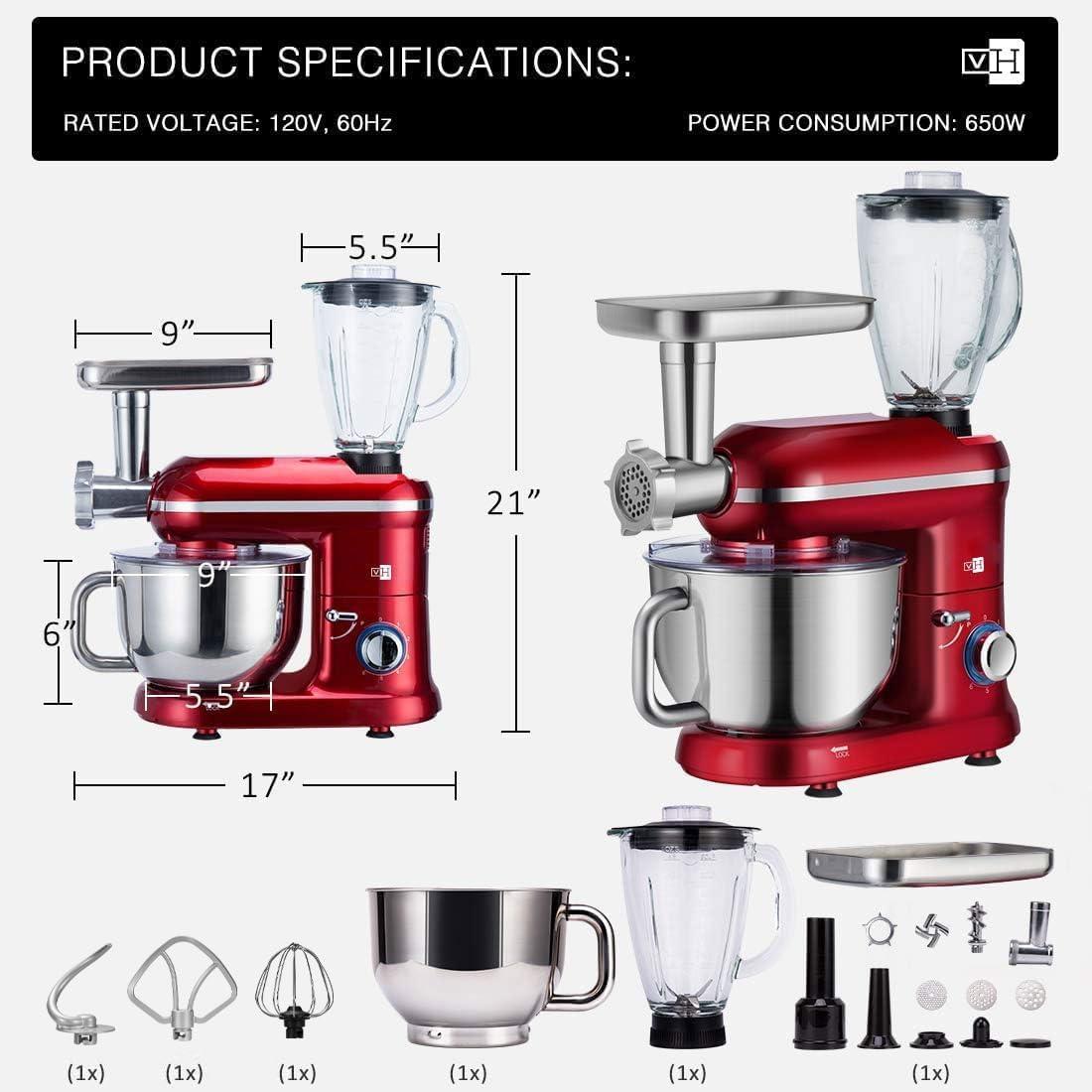 6 QT. 6 Speed 3 in 1 Multifunctional Stand Mixer with Meat Grinder and Juice Blender