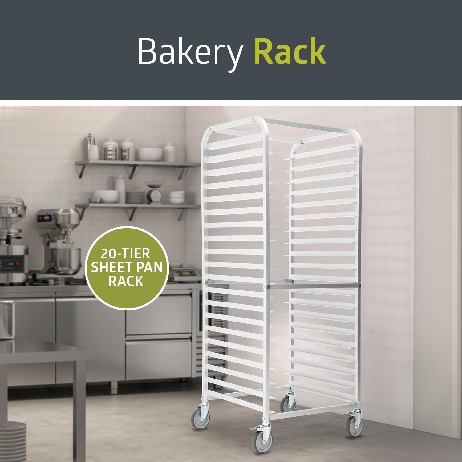 20-Tier Stainless Steel and Aluminum Bun Pan Rack with Swivel Casters