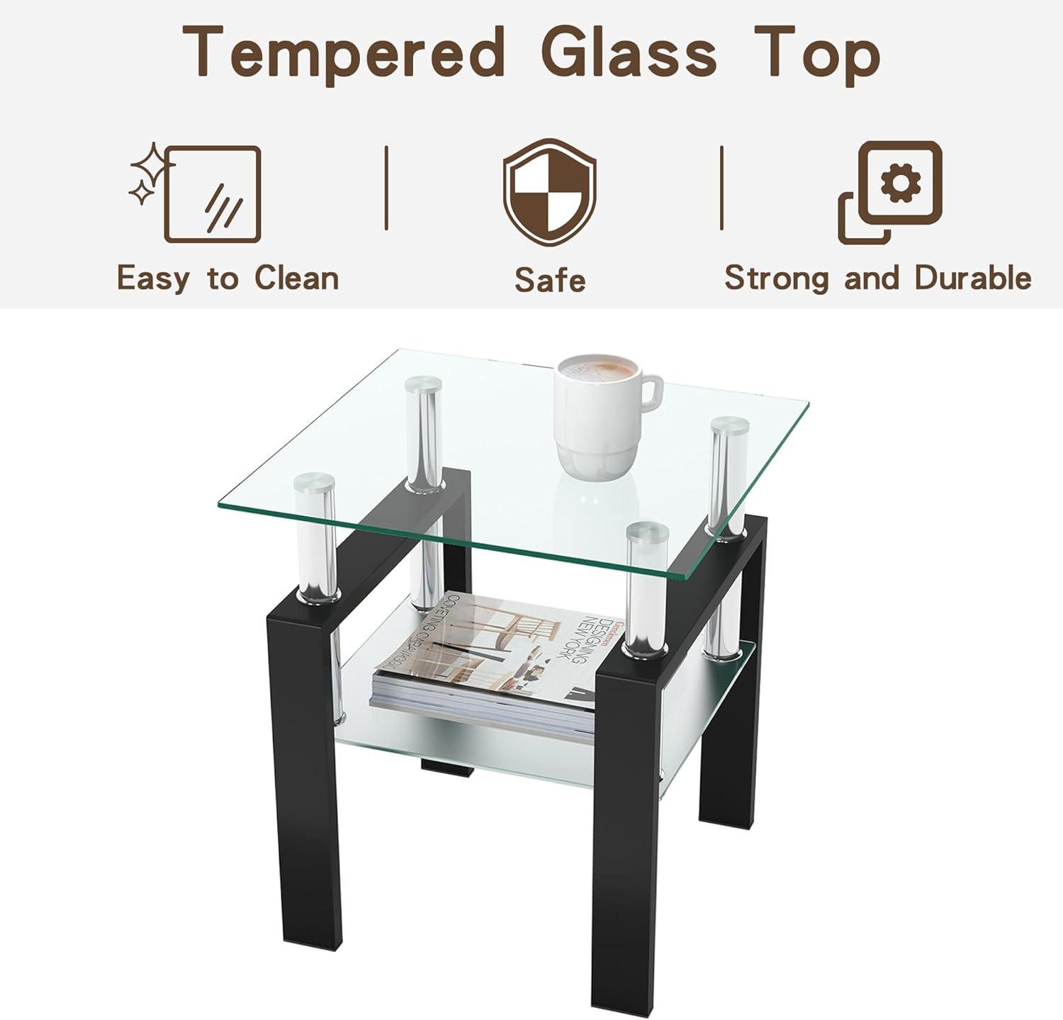 Set of 2, Modern Tempered Glass End Table - ModernLuxe