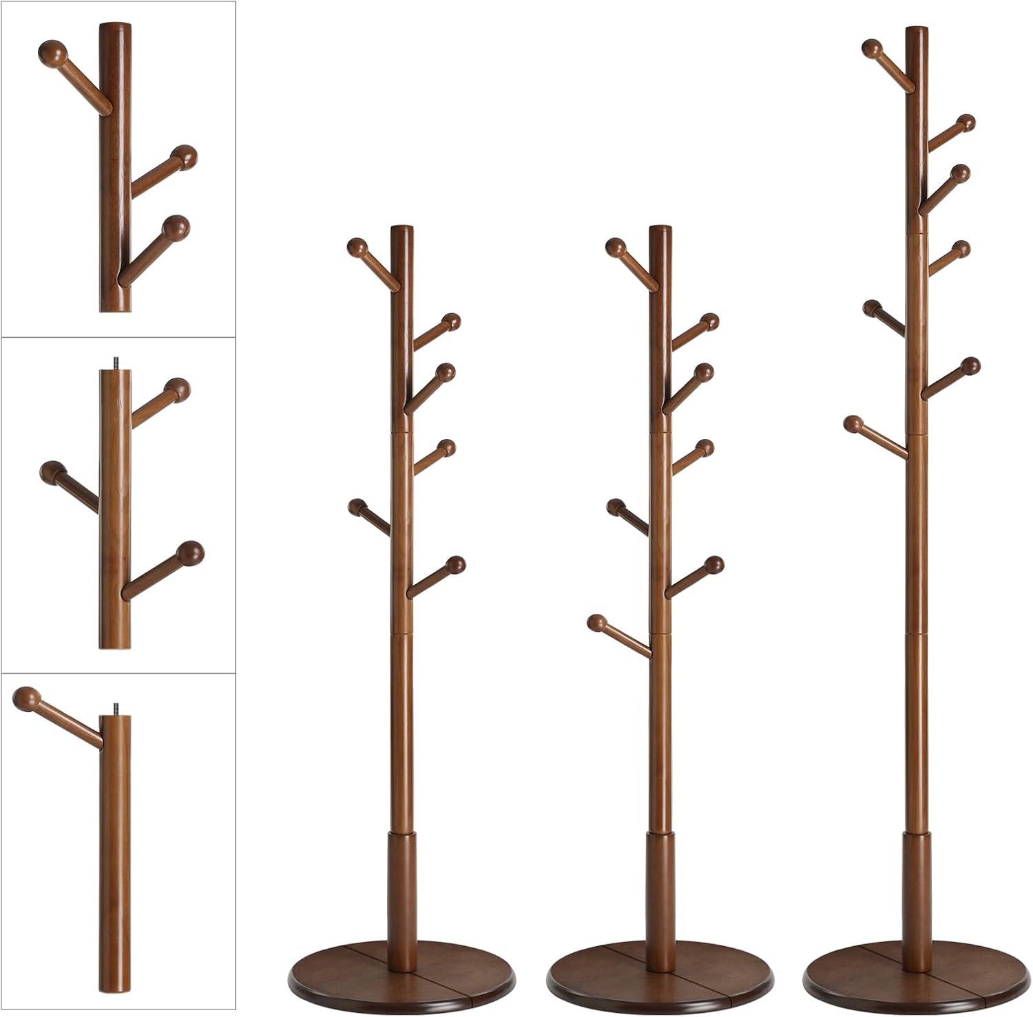 Coat Rack with 7 Rounded Hooks, Hall Tree, Coat Stand Dark Walnut