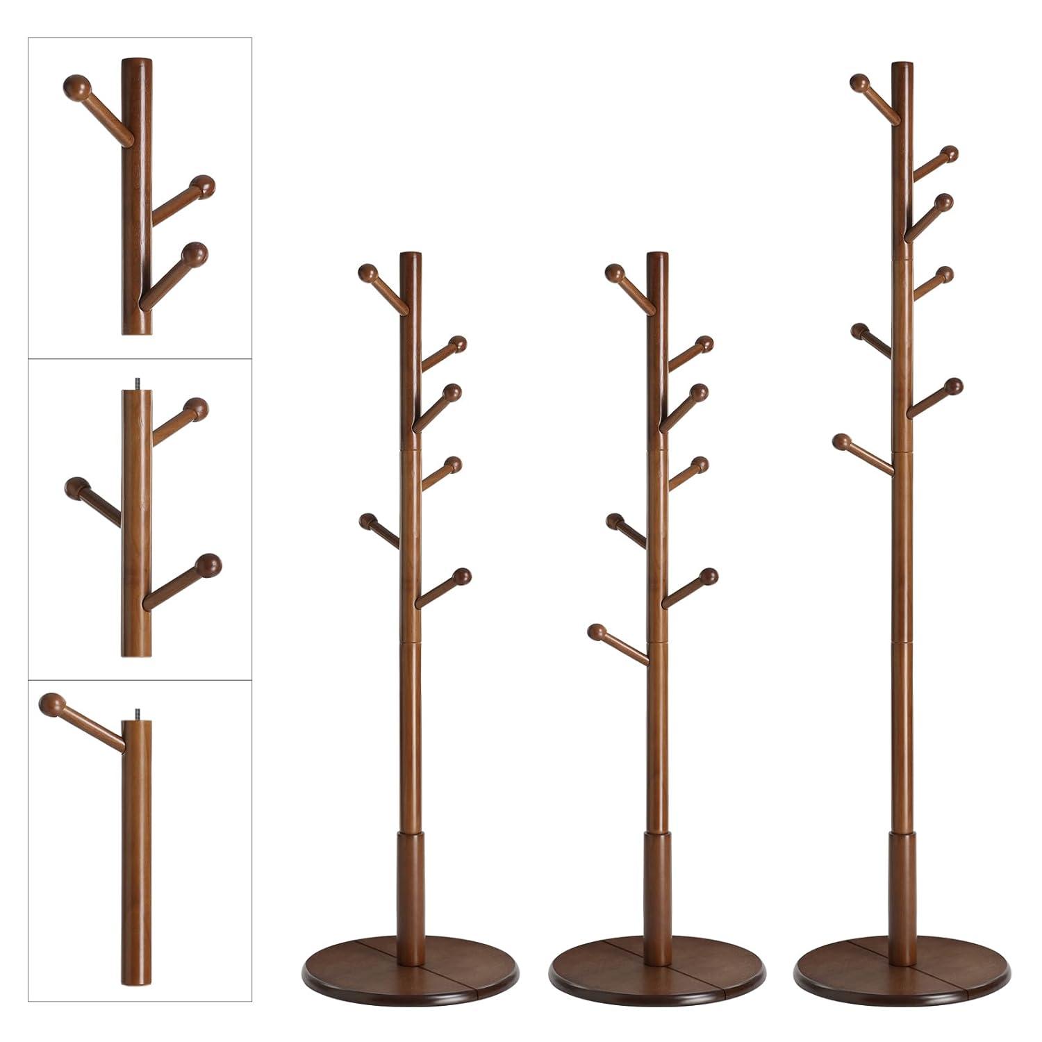 Coat Rack with 7 Rounded Hooks, Hall Tree, Coat Stand Dark Walnut
