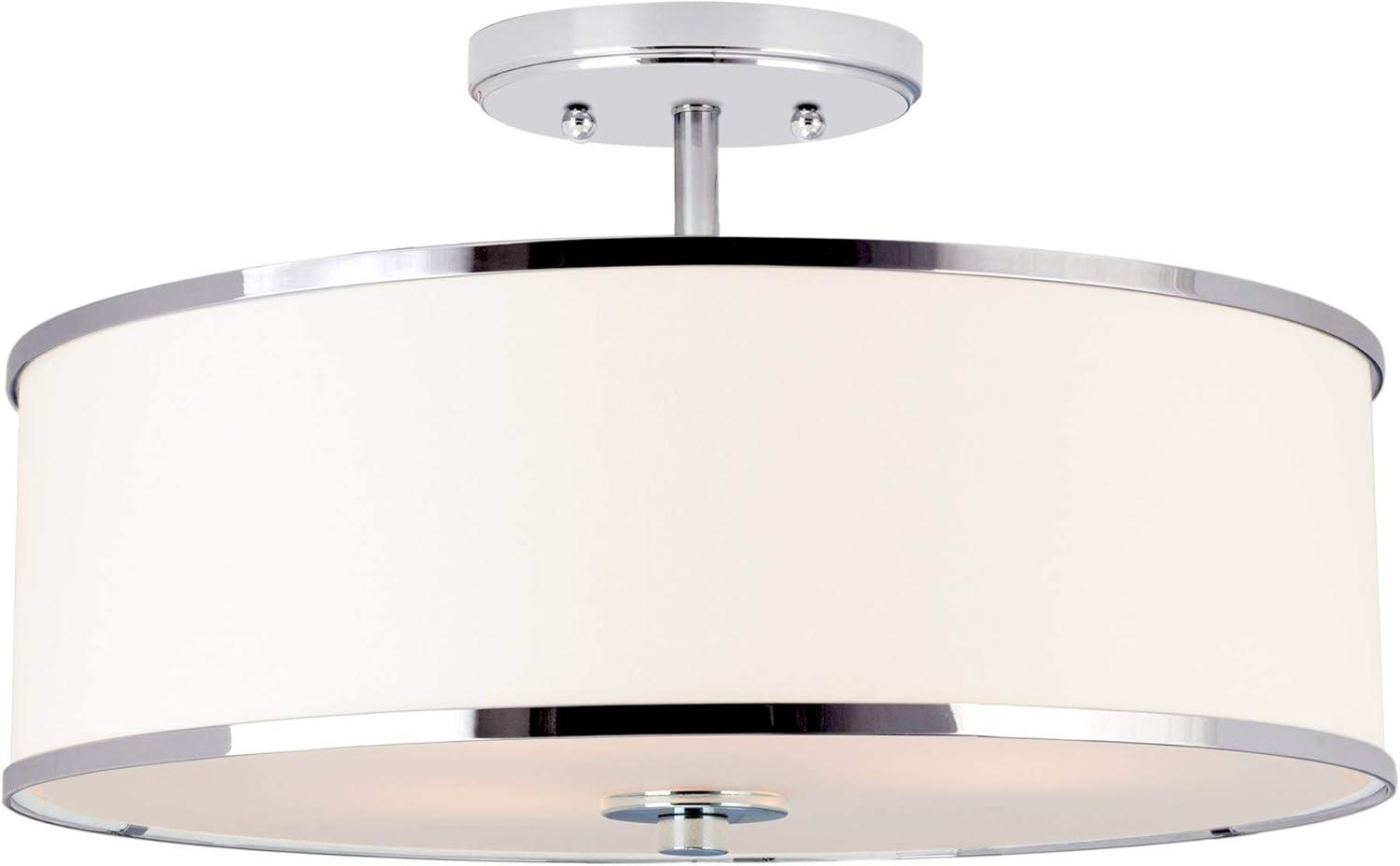 Chloe 15" Chrome Finish Modern Ceiling Light with White Drum Shade