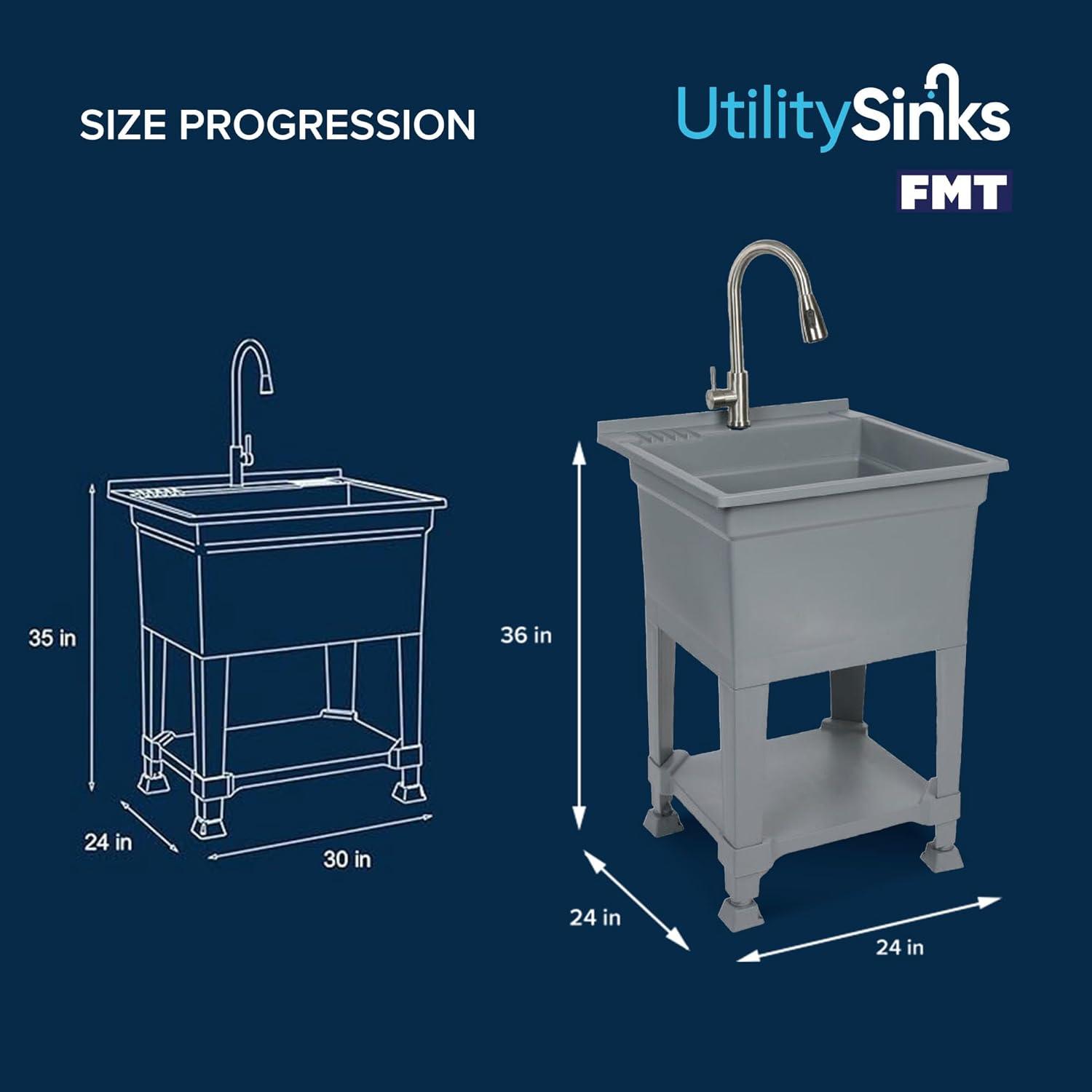 UTILITYSINKS Plastic 24" Compact Workshop Freestanding Laundry Sink with Faucet