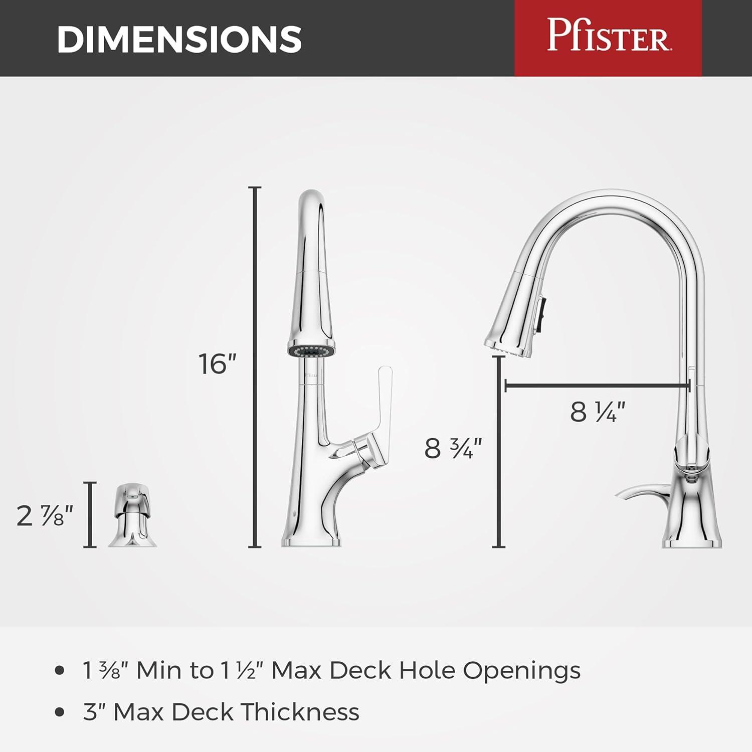 Pfister Ridgeline Kitchen Faucet with Pull Down Sprayer and Soap Dispenser, Single Handle, High Arc, Polished Chrome Finish, F5297RGC