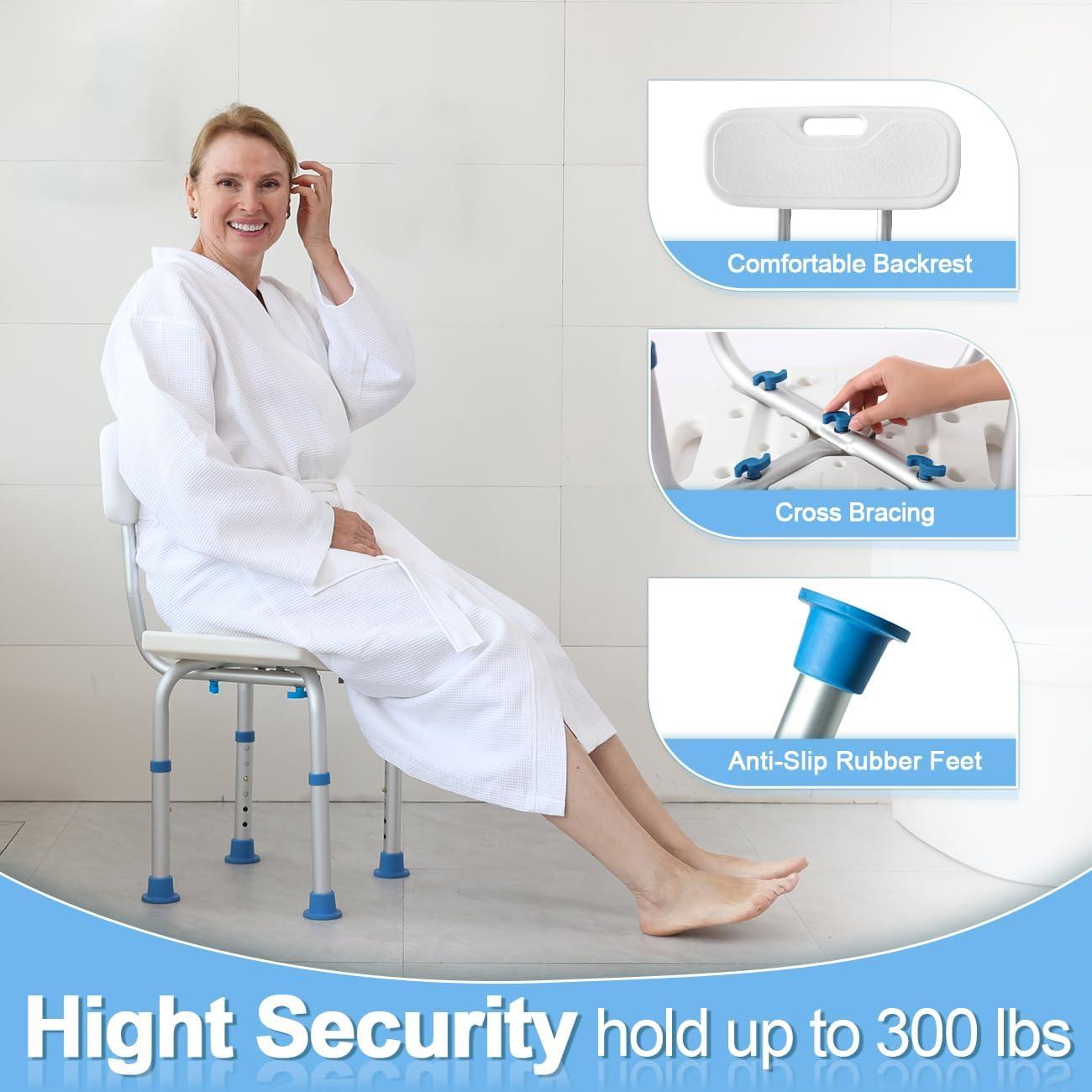 Adjustable Shower Chair with Back, HSA/FSA Eligible Shower Stool for Inside Shower, Tool-Free Shower Seat for Inside Shower, Waterproof Shower Chair for Inside Bathtub for Elderly/Handicap by SOUHEILO