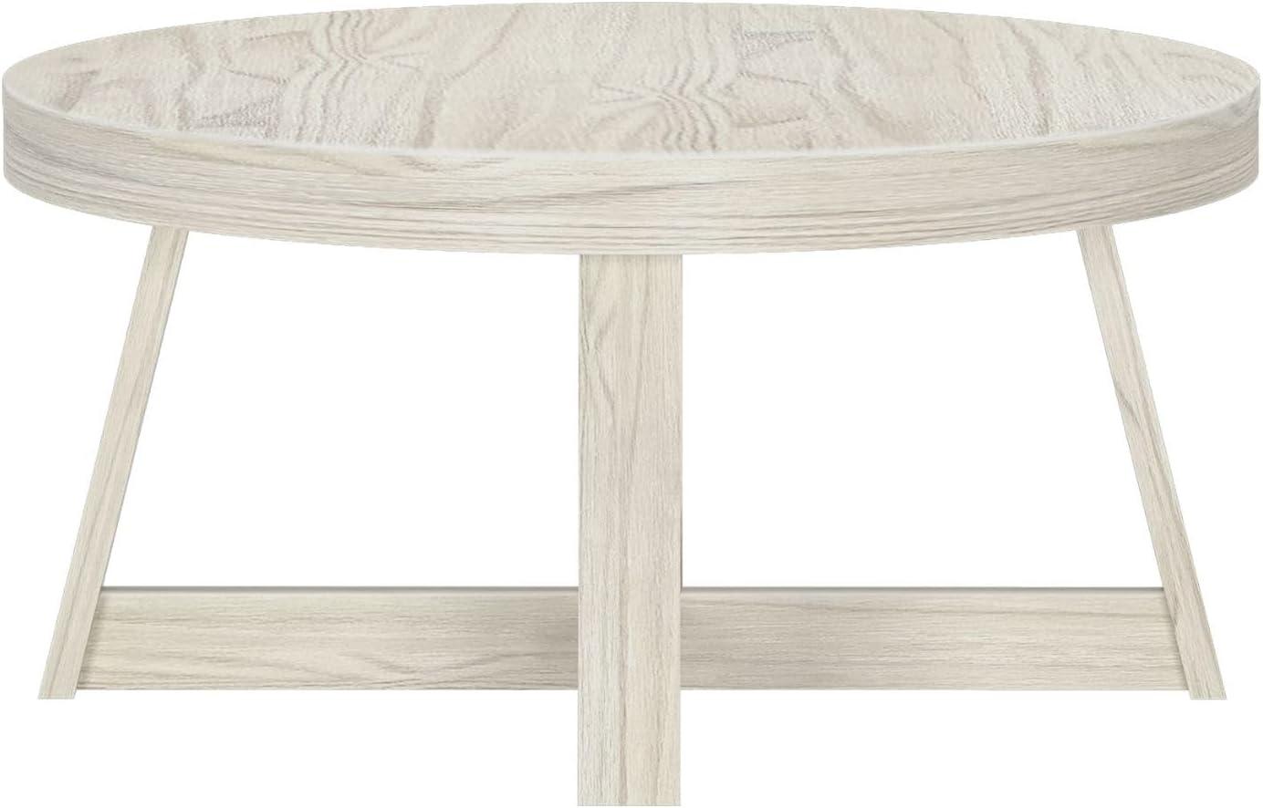 Plank+Beam Classic Solid Wood Round Coffee Table, 36" Farmhouse Table for Living Room