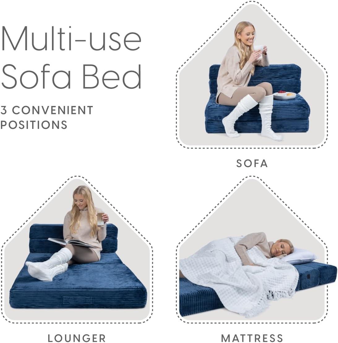 Milliard Tri Folding Sofa Mattress, Memory Foam Foldable Mattress with Ultra Soft & Washable Ribbed Fur Cover, Twin Size (75" x 38" x 6")