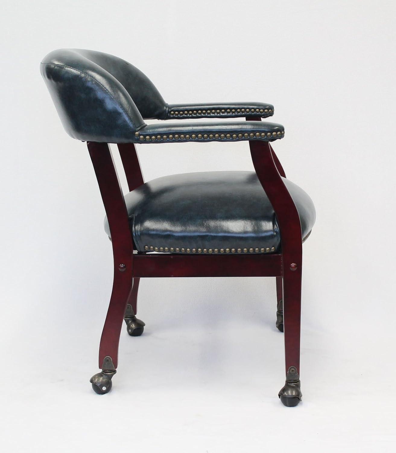Captain's Chair with Casters Blue - Boss Office Products: Vinyl Upholstery, Fixed Height, Nailhead Trim