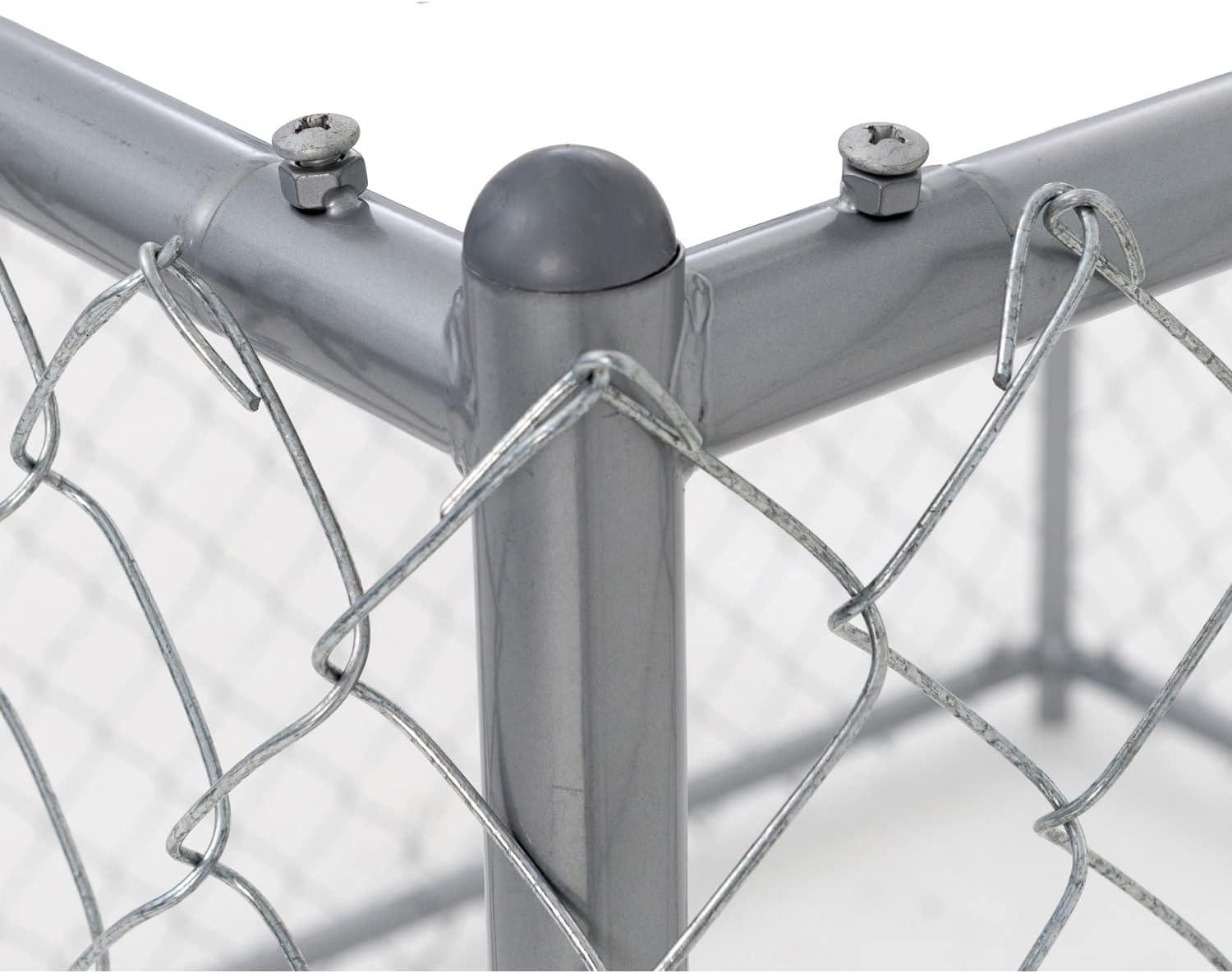 Lucky Dog Adjustable Heavy Duty Outdoor Galvanized Steel Chain Link Dog Kennel Enclosure with Latching Door, and Raised Legs