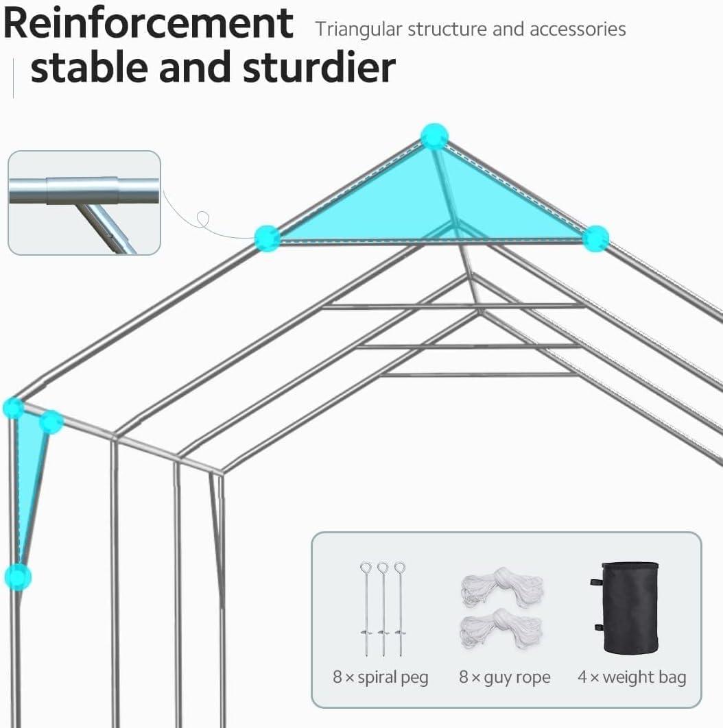 ADVANCE OUTDOOR 12x20 ft Carport Heavy Duty Car Canopy Event Canopy, 8 Legs with 8 Reinforced Poles and 4 Sandbags, Silver Gray