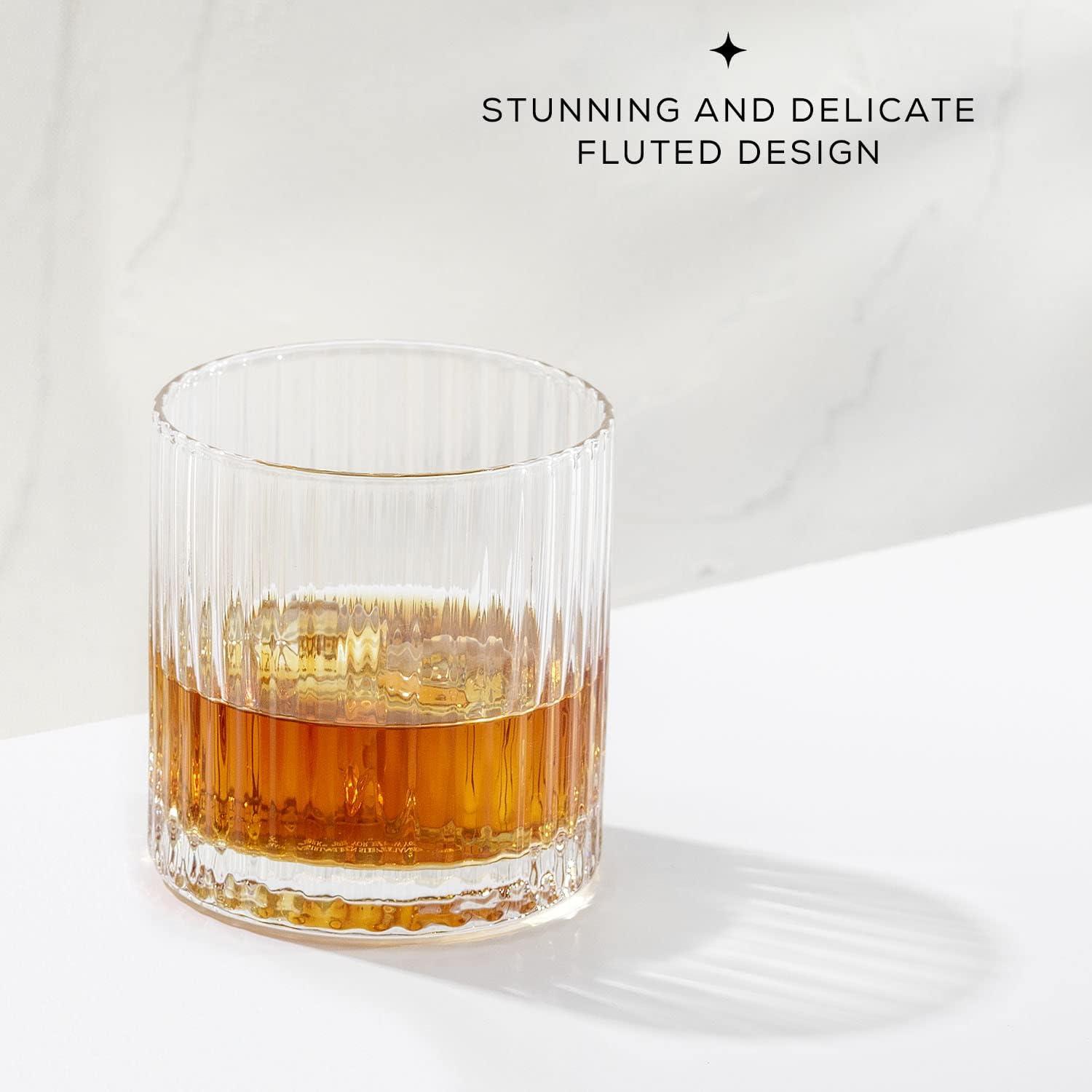 JoyJolt Elle Fluted Double Old Fashioned Whiskey Glass, 10oz