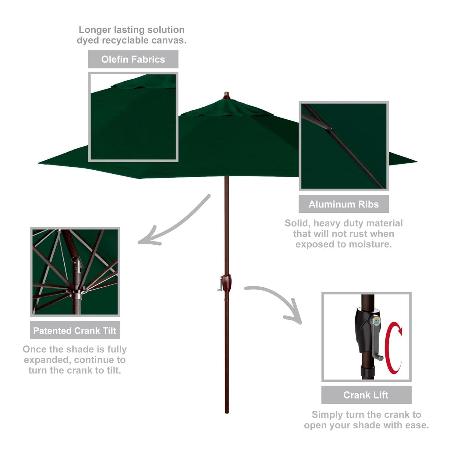 California Umbrella 9' Casa Series Patio Umbrella With Bronze Aluminum Pole Aluminum Ribs Auto Tilt Crank Lift With Olefin Hunter Green Fabric
