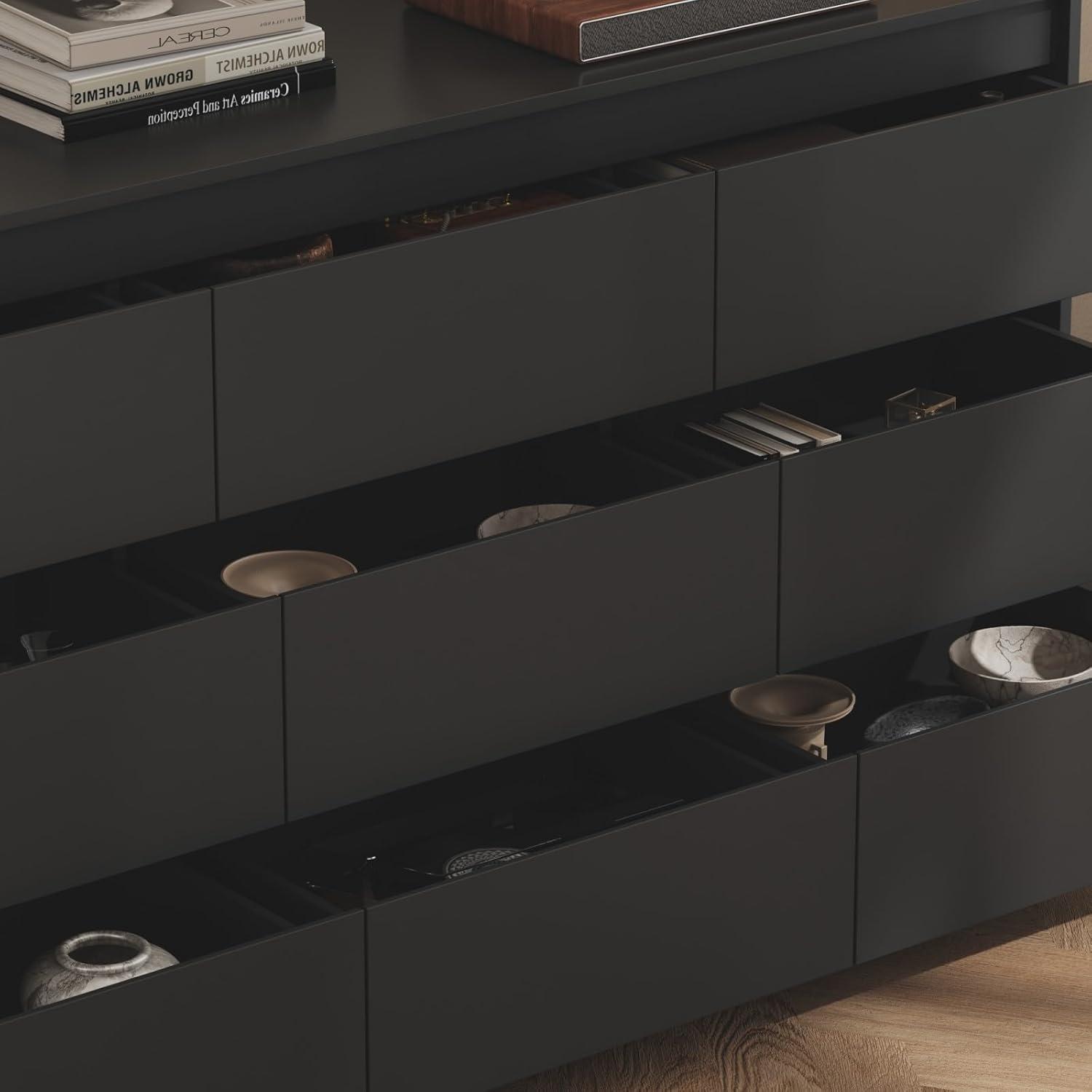 FAMAPY Chest of Drawers Dresser No Handles, 6 Drawer Dresser with Wide Storage, Modern Contemporary 6-Drawer Chest, for Bedroom Black (59”W x 15.7”D x 32.3”H)