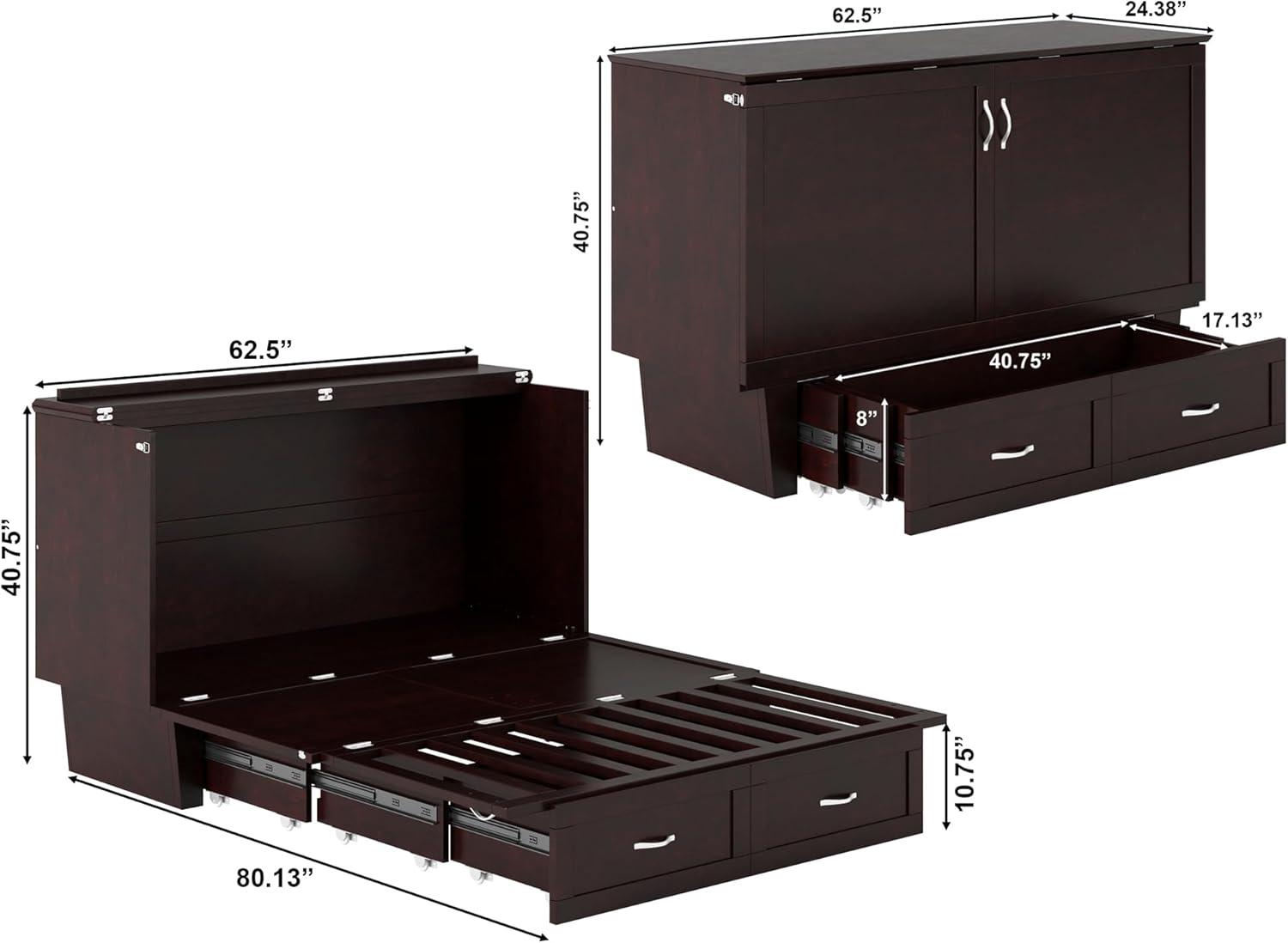 Monroe Murphy Bed Chest Queen Espresso with Charging Station