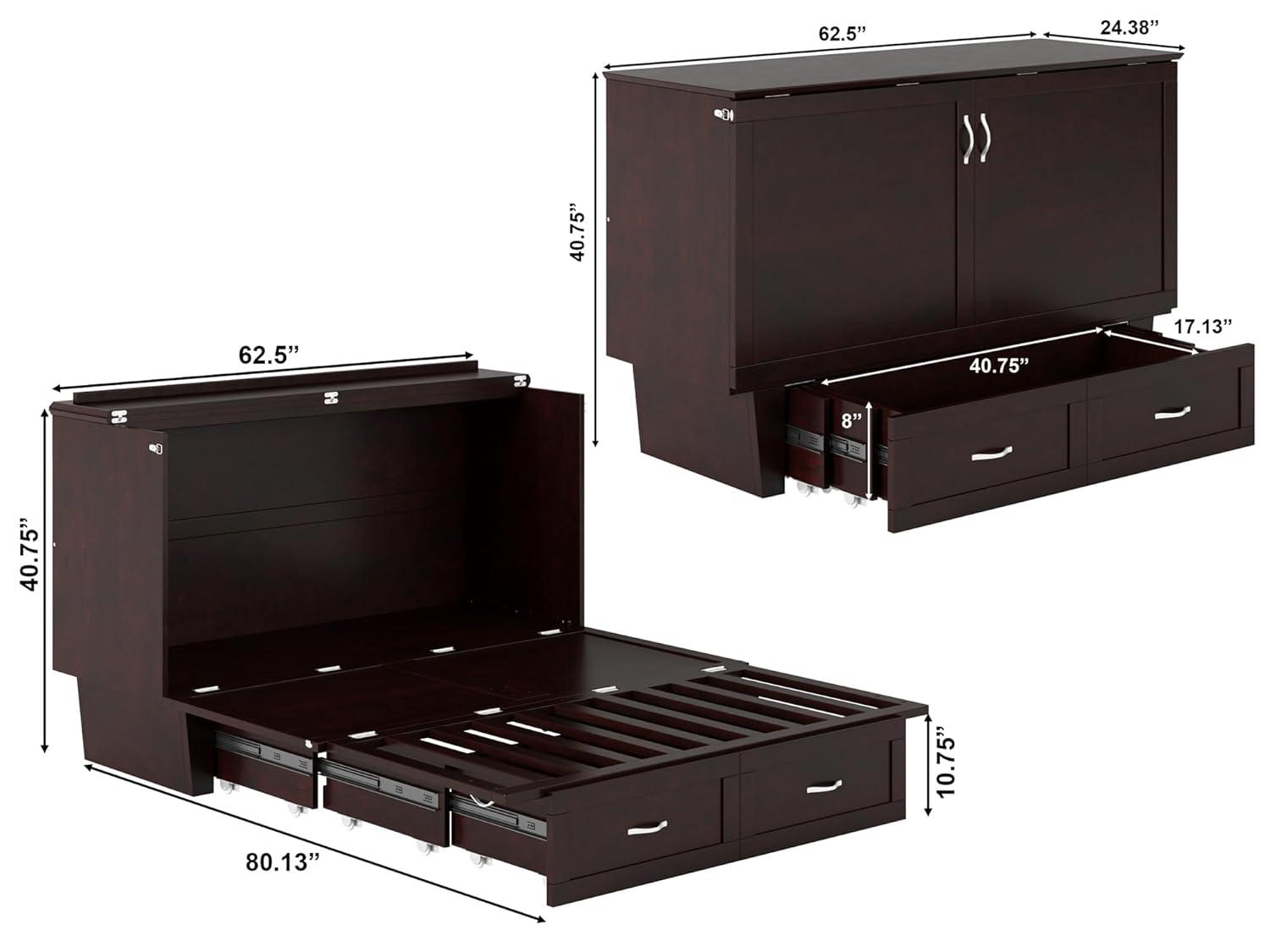 Queen Monroe Murphy Bed Chest with Memory Foam Mattress - AFI