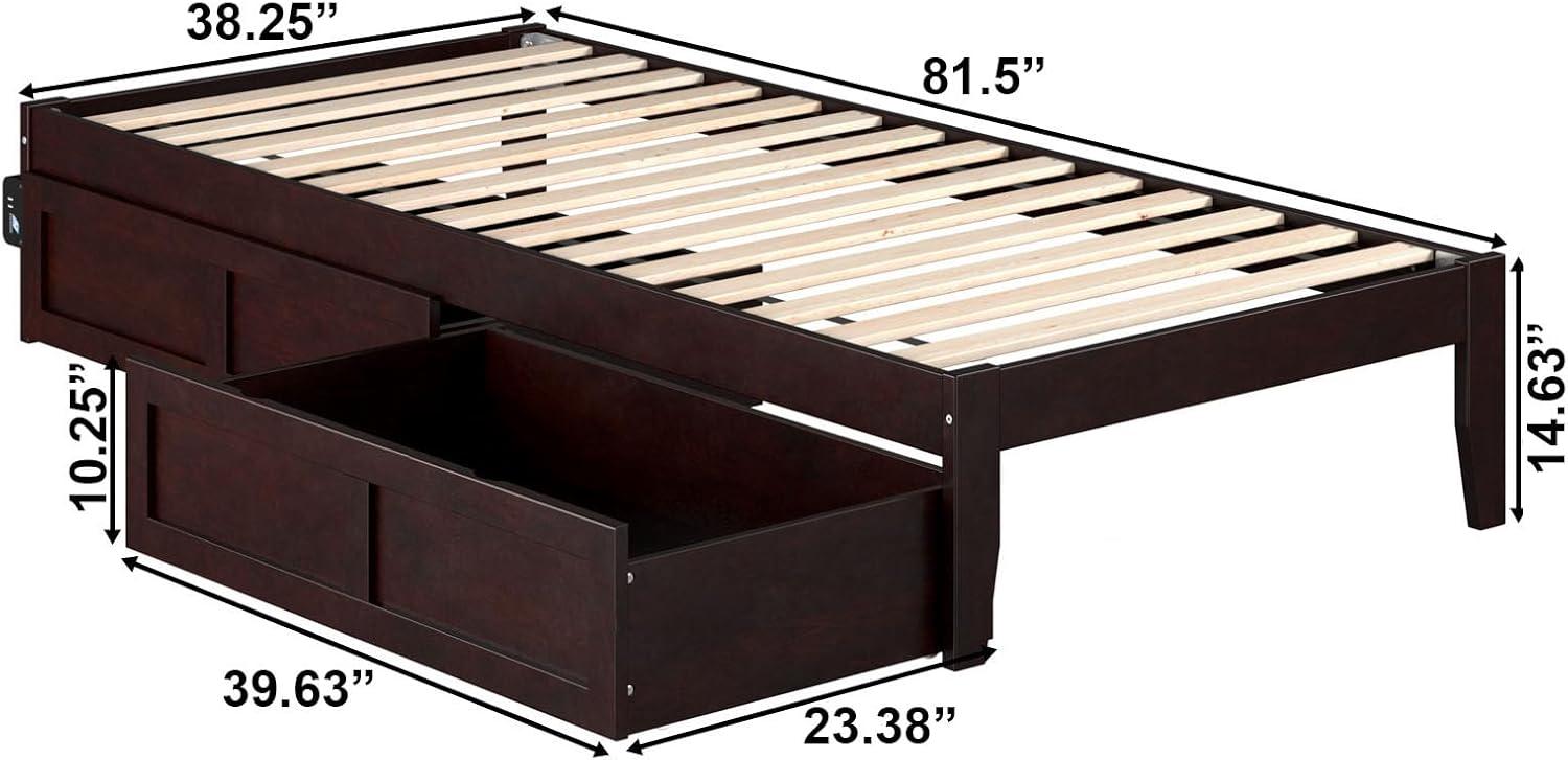 Twin XL Colorado Bed with 2 Drawers Espresso - AFI: Wood Frame, No Box Spring Needed, Storage Solution