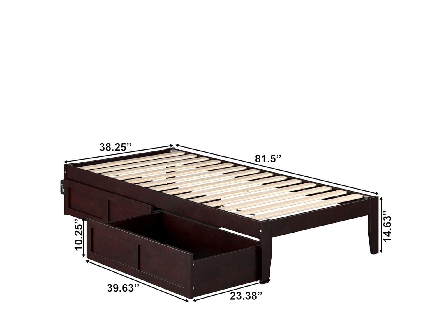 Twin XL Colorado Bed with 2 Drawers Espresso - AFI: Wood Frame, No Box Spring Needed, Storage Solution