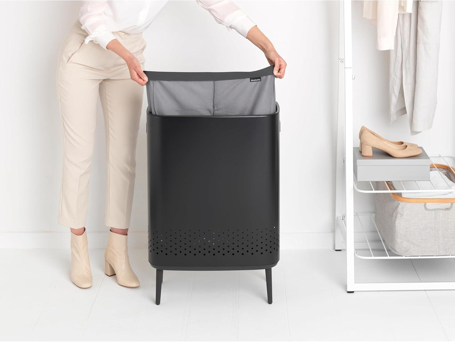 Black Steel Upright Hamper with Lid and Ventilation Holes
