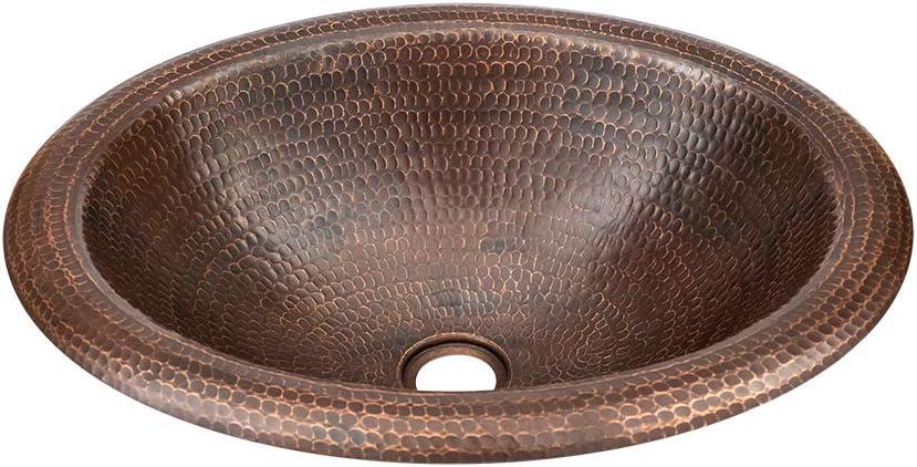 18" Wide Rim Oval Self Rimming Hammered Copper Bathroom Sink