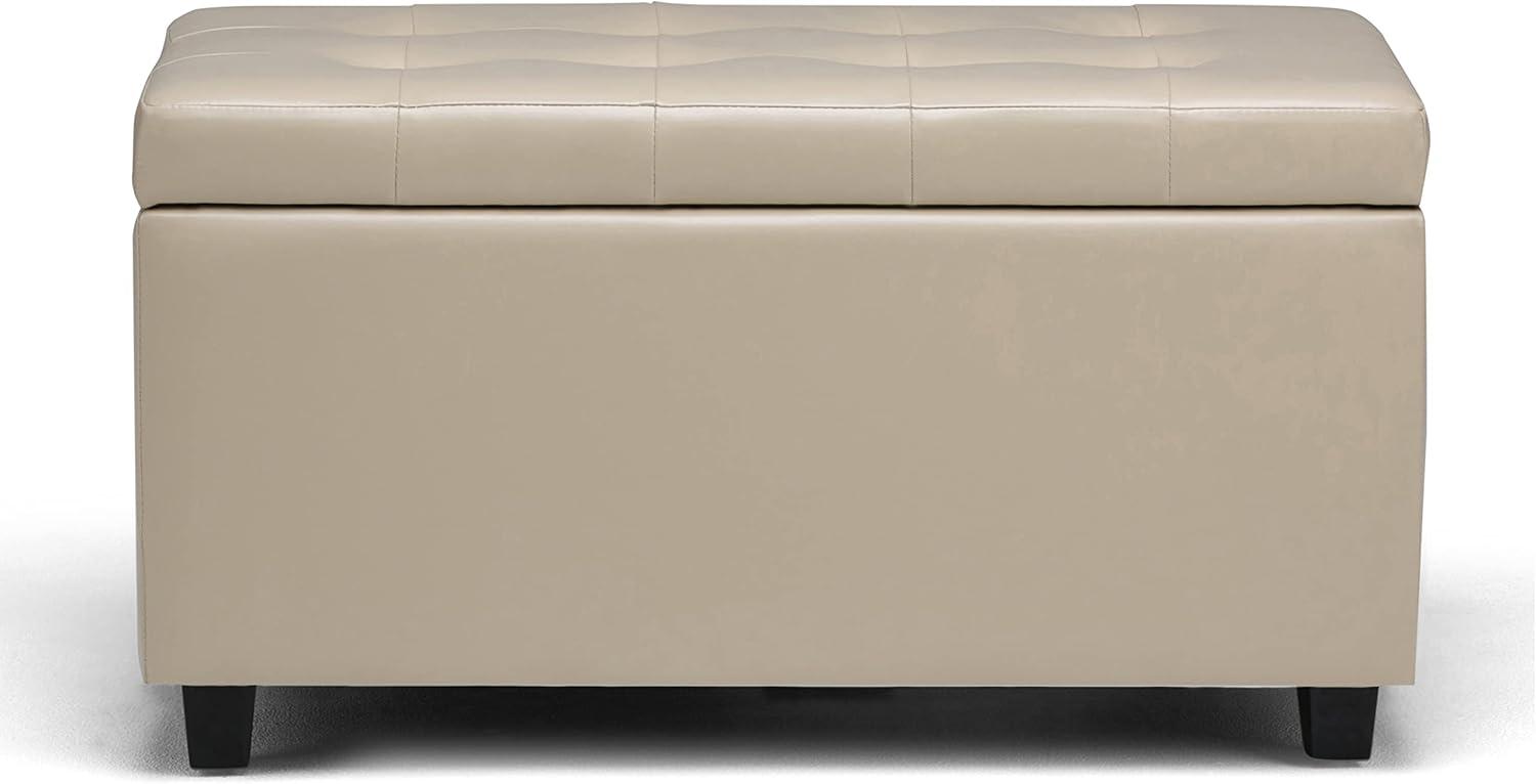 Simpli Home Cosmopolitan Storage Ottoman In Satin Cream Vegan Faux Leather