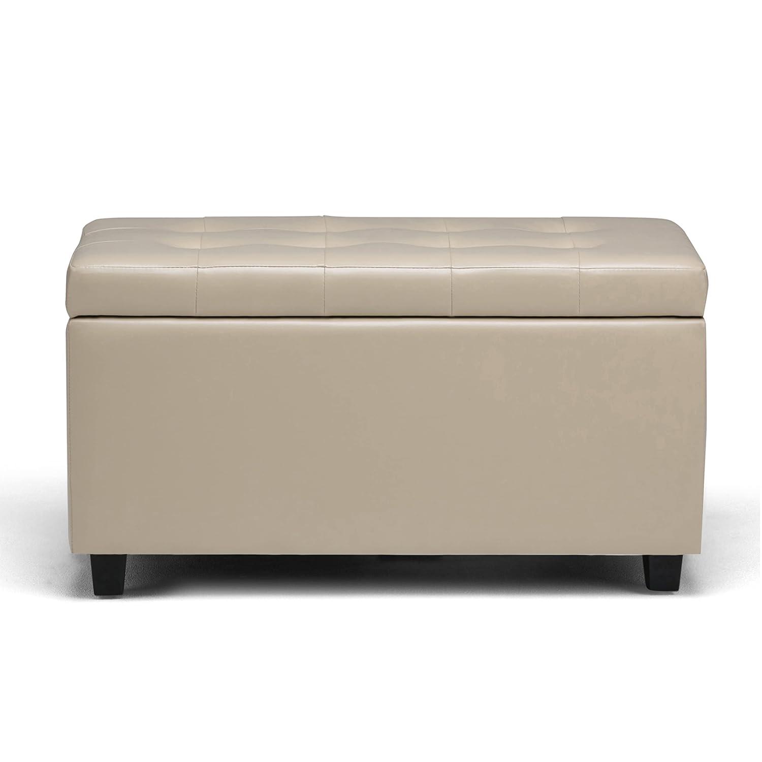 Simpli Home Cosmopolitan 34"W Upholstered Storage Ottoman with Tufted Design and Large Interior Storage