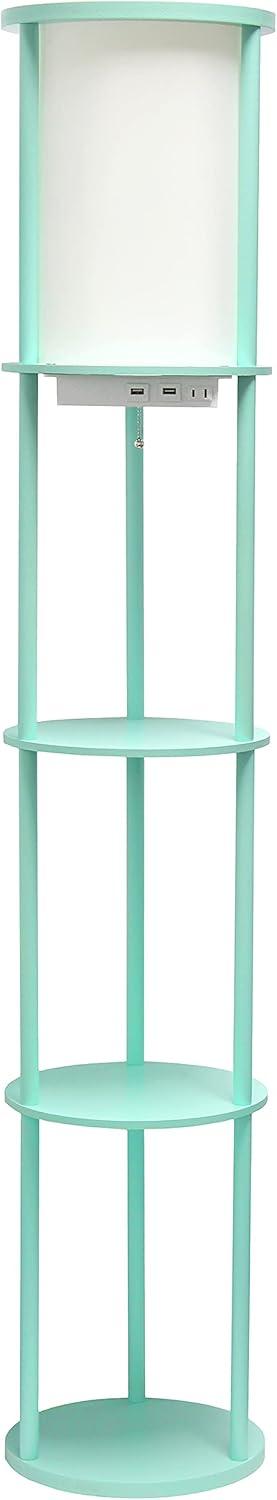 62.5" Round Modern Shelf Etagere Organizer Floor Lamp with Charging Station - Simple Designs