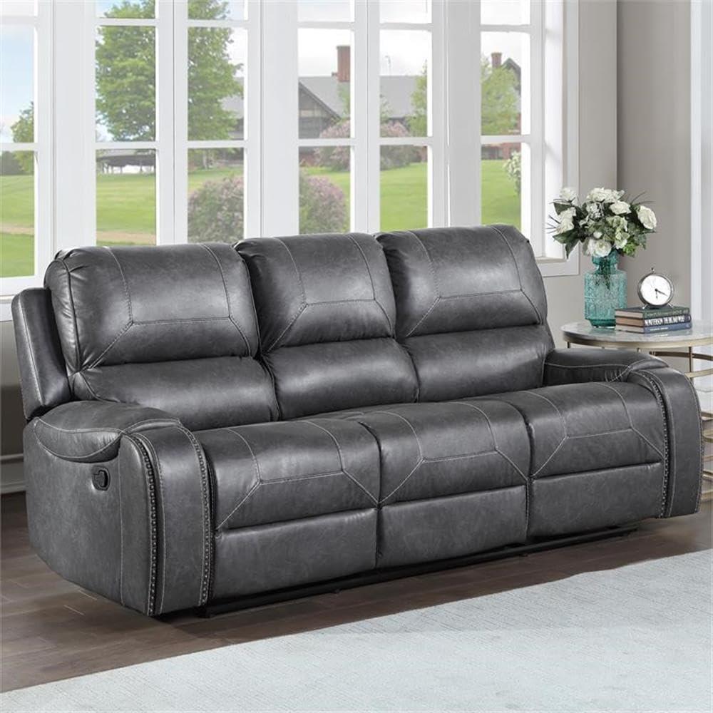 Steve Silver Keily Gray Faux Leather Manual Recliner Sofa