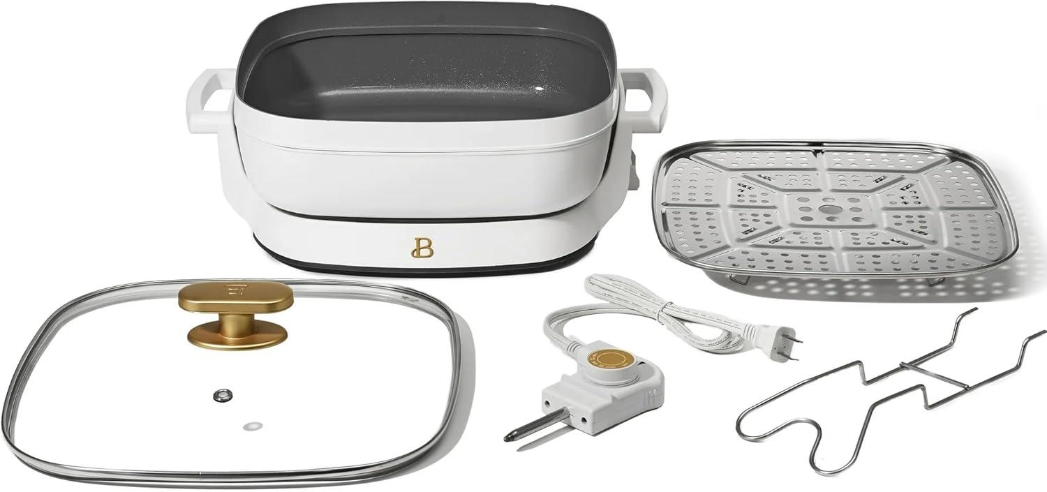 Beautiful 5 in 1 Electric Skillet - Expandable up to 7 Qt with Glass Lid, White Icing by Drew Barrymore