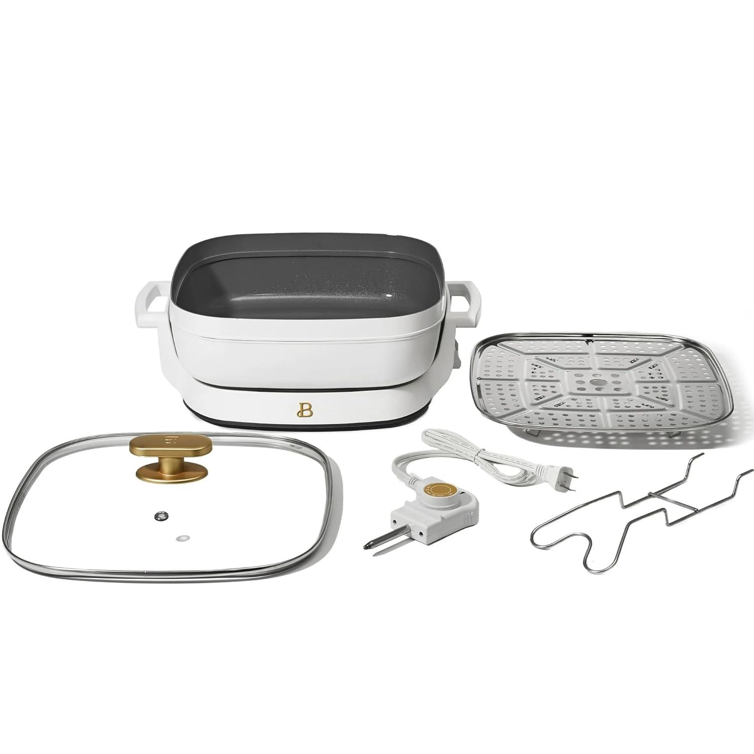 Beautiful 5 in 1 Electric Skillet - Expandable up to 7 Qt with Glass Lid, White Icing by Drew Barrymore