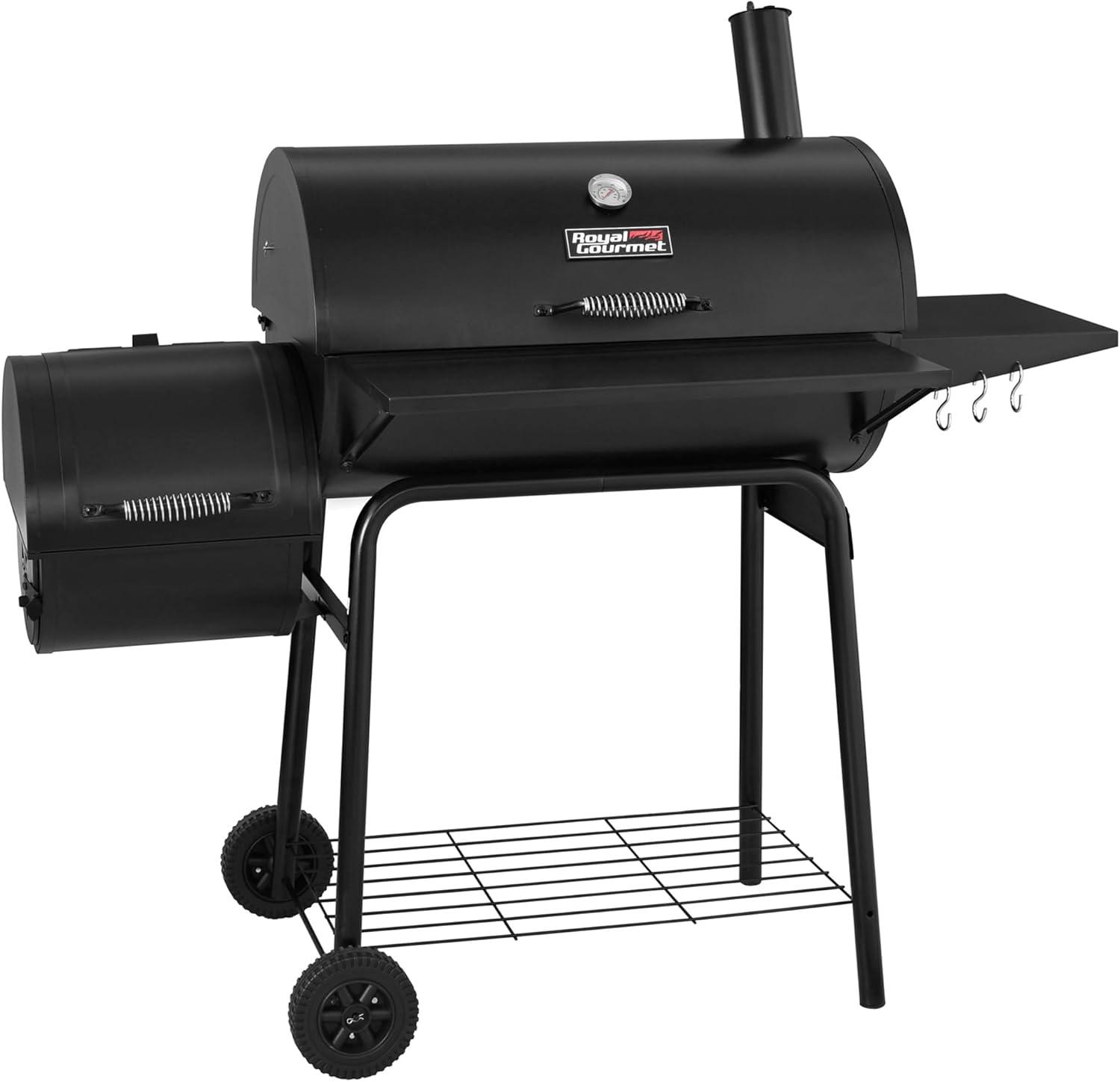 Royal Gourmet Black 48" Charcoal Grill with Offset Smoker