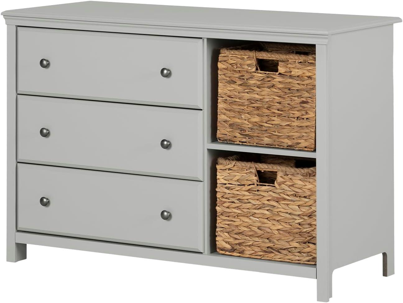 South Shore Cotton Candy 3-Drawer Kids' Dresser with Baskets Soft Gray