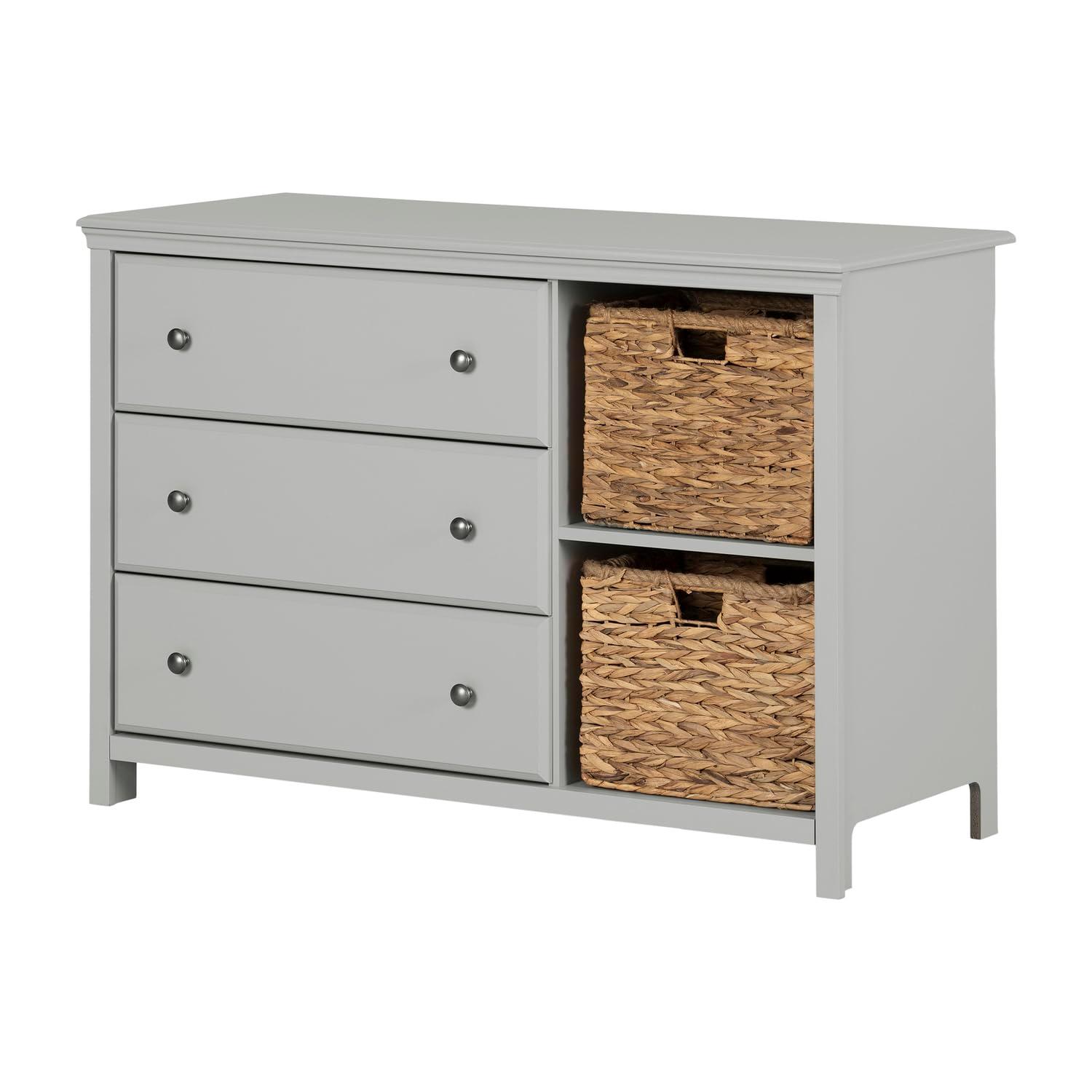 South Shore Cotton Candy 3-Drawer Kids' Dresser with Baskets Soft Gray