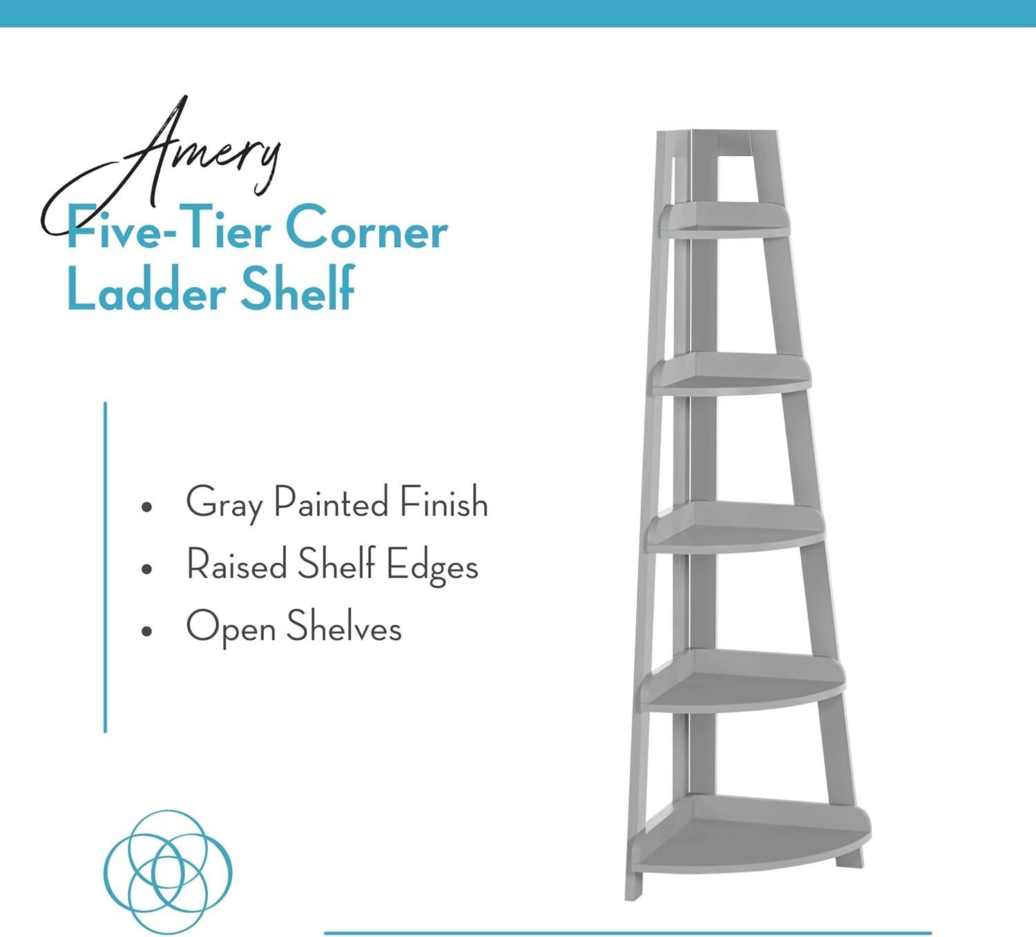 RiverRidge Home RiverRidge Amery 5-Tier Tall Corner Ladder Shelf Tower with Display Shelf and Corner Storage for Bathroom, Living Room, Office