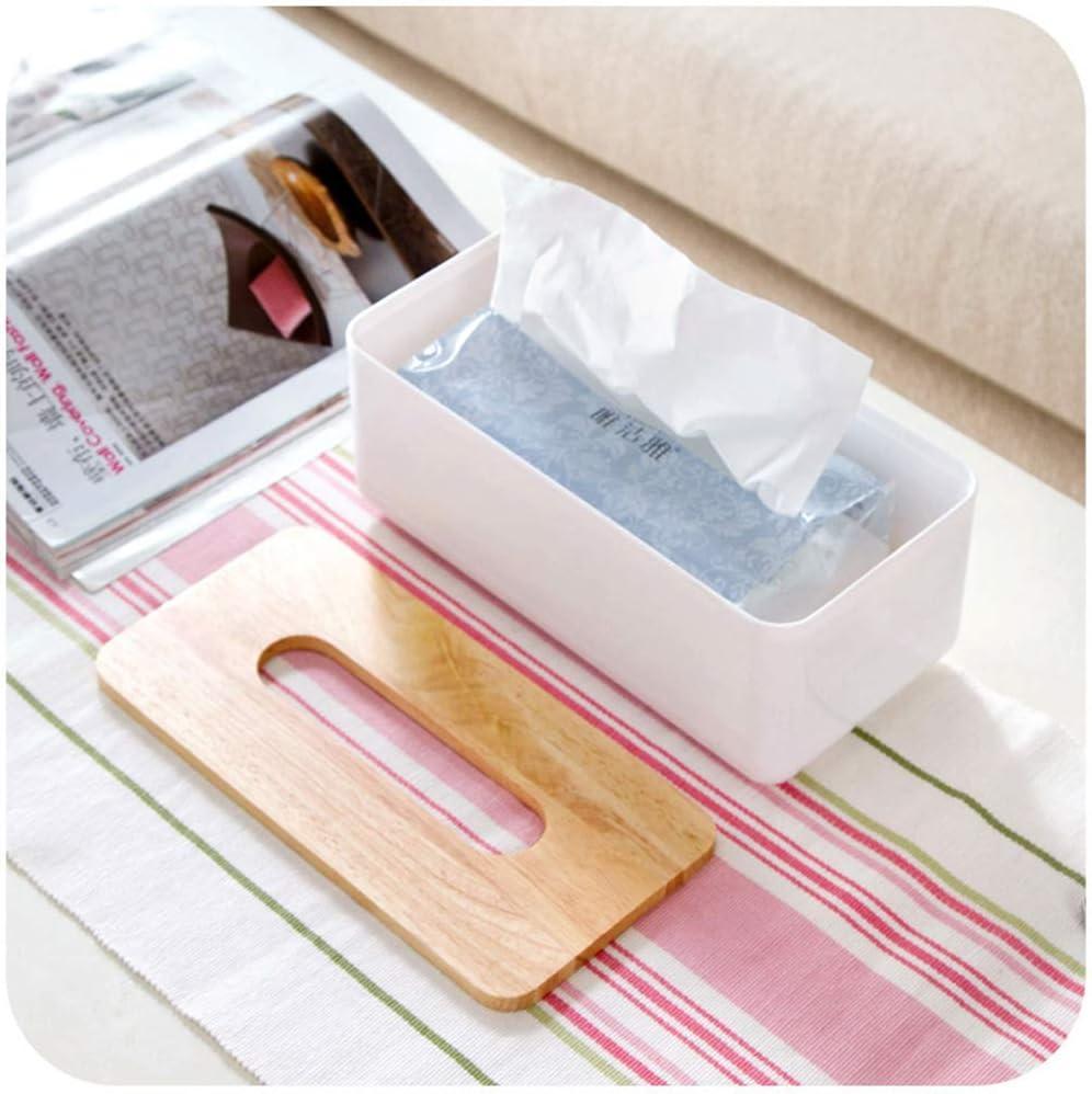 Large White and Wood Rectangular Tissue Box Holder