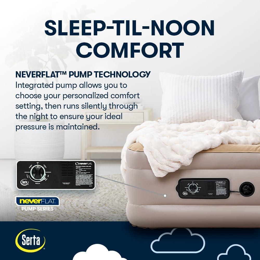 Serta Raised Air Mattress with Never Flat Pump | Luxury Inflatable Mattress with Built in Air Pump to Ensure a Good Night’s Rest | Heavy Duty Blow Up Mattress with Self Inflating Pump