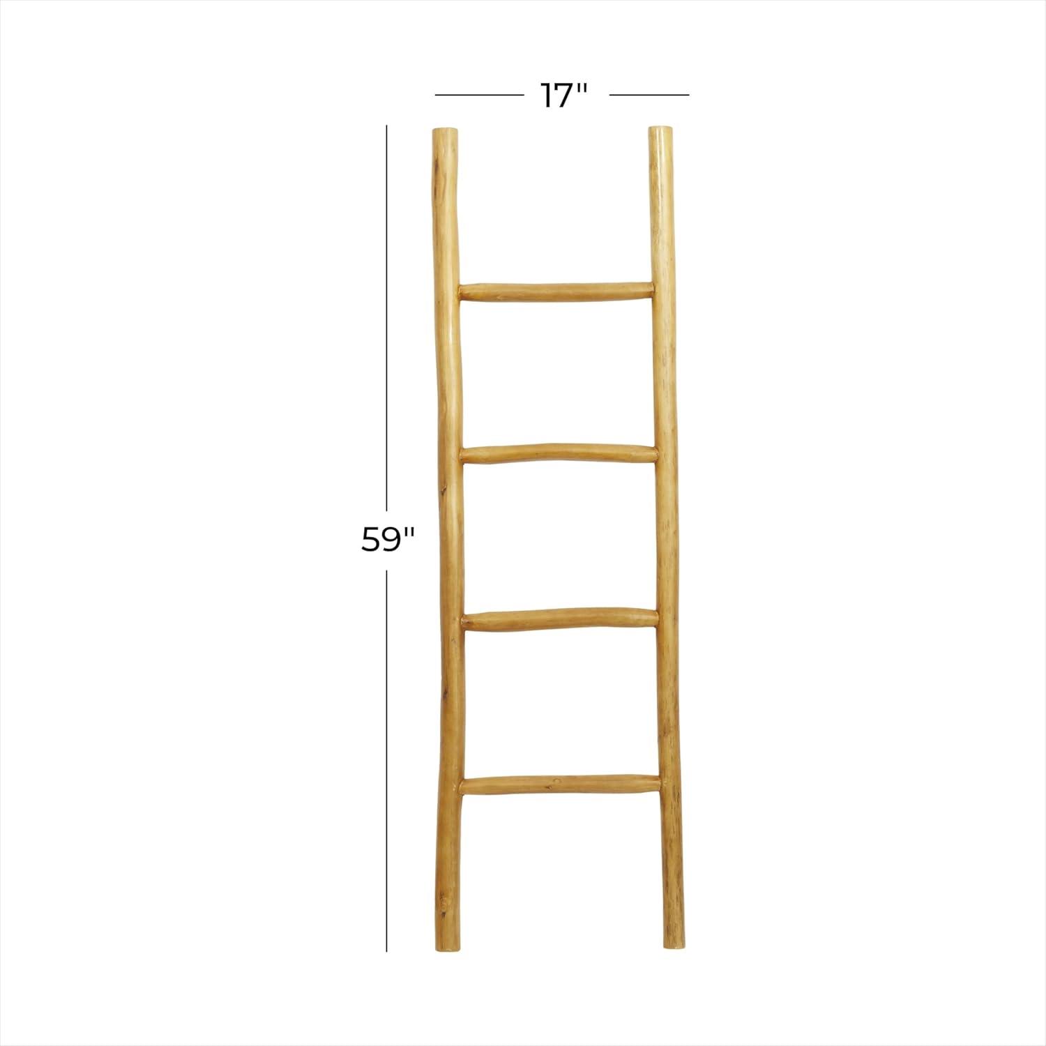 DecMode 17" x 59" Brown Teak Wood Handmade 4 Rack Ladder, 1-Piece